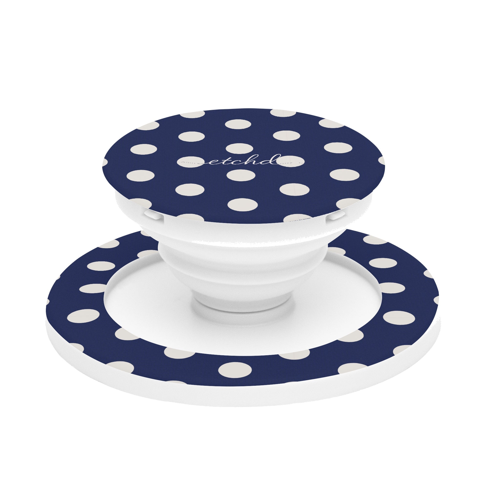 Cream & Navy Polka Dot Phone Grip And Stand by etchd