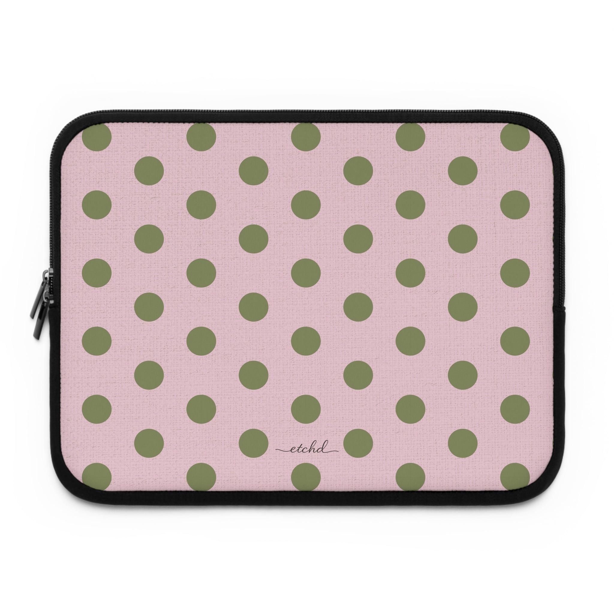 Green And Pink Polka Dot Laptop Sleeve by etchd