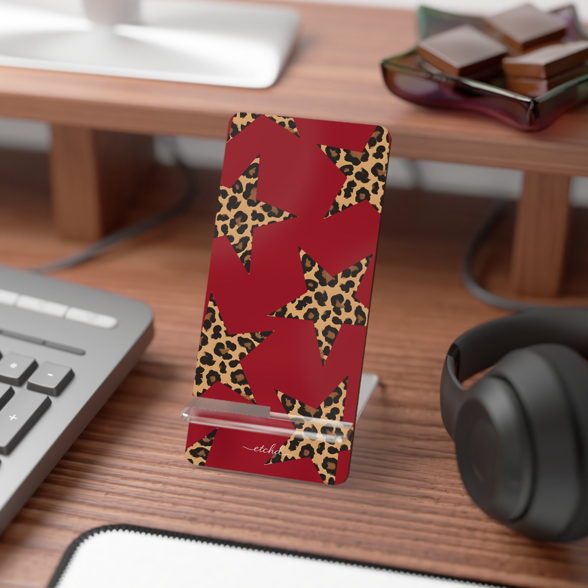 Red & Leopard Stars Phone Stand by etchd, view 3