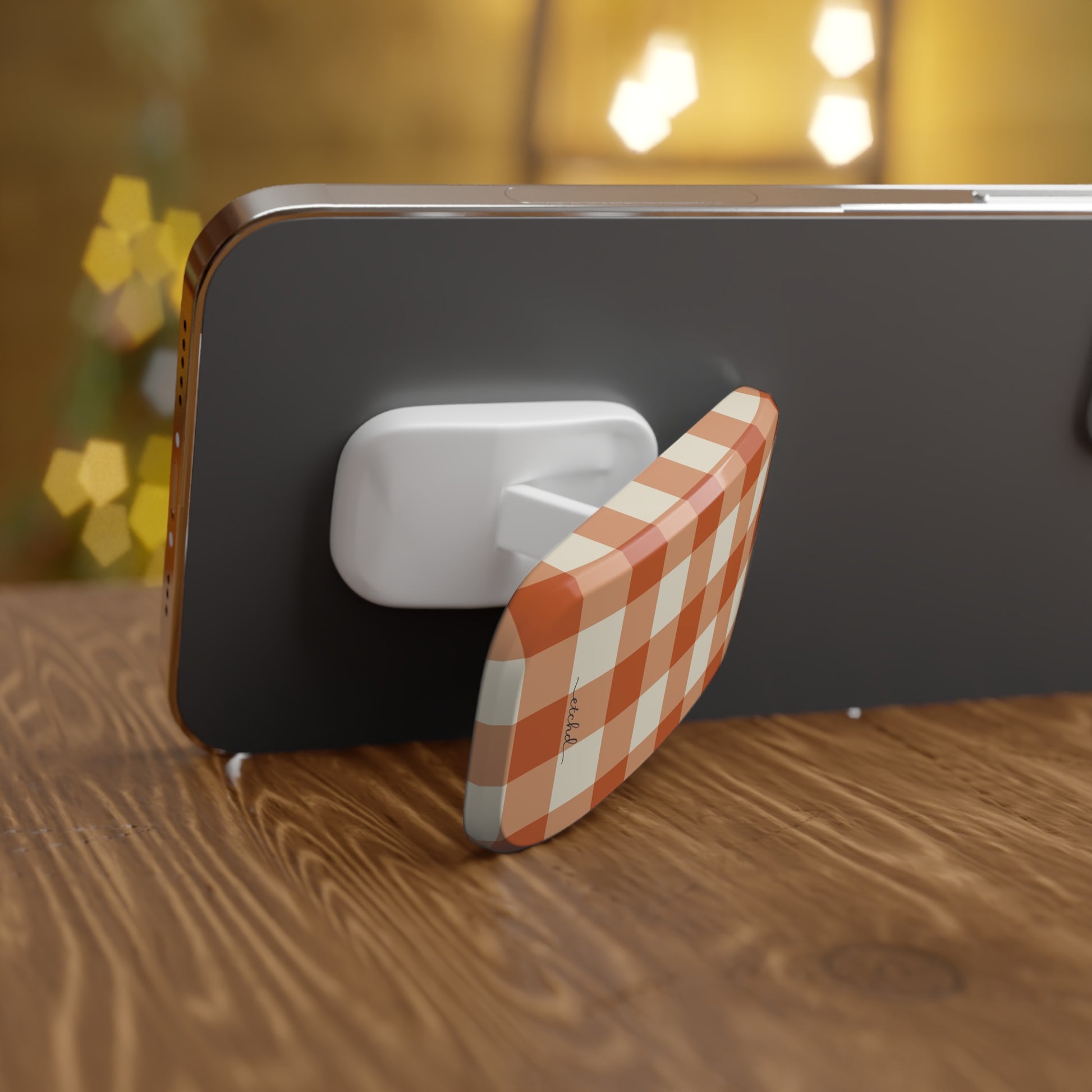 Terracotta Gingham Click-On Phone Grip by etchd, view 3