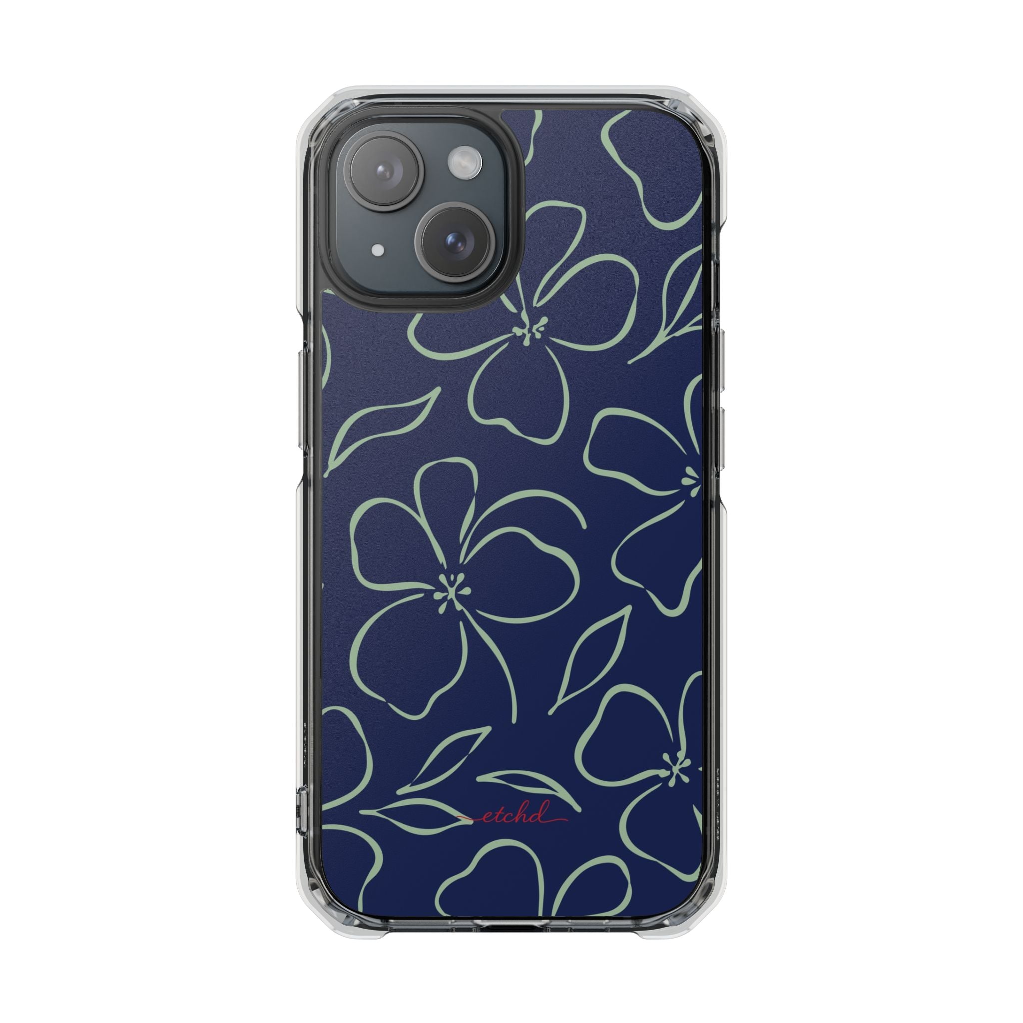 Navy & Sage Floral Funda transparente magnética para móvil de etchd, vista 2