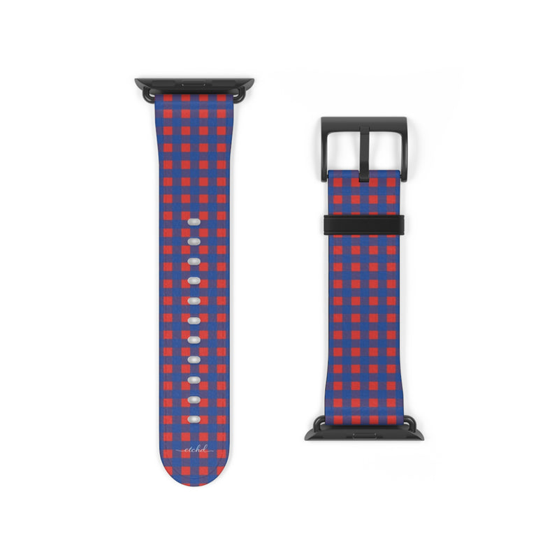 Cobalt & Poppy Gingham Smartwatch Strap by etchd, view 9