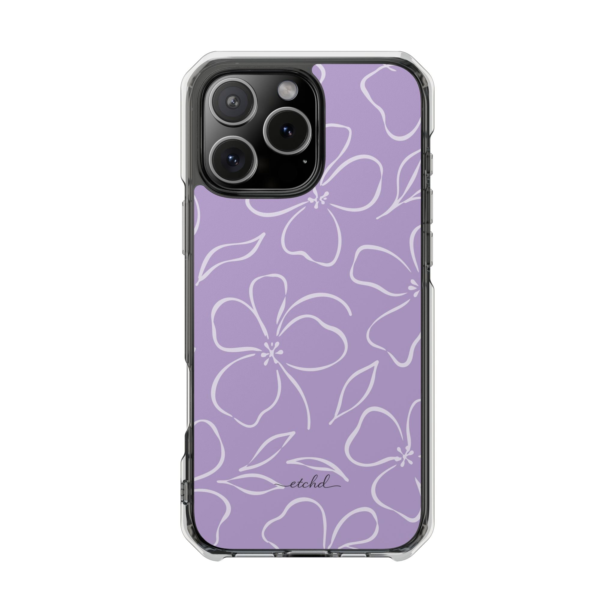 Lilac & Cream Floral Funda transparente magnética para móvil de etchd