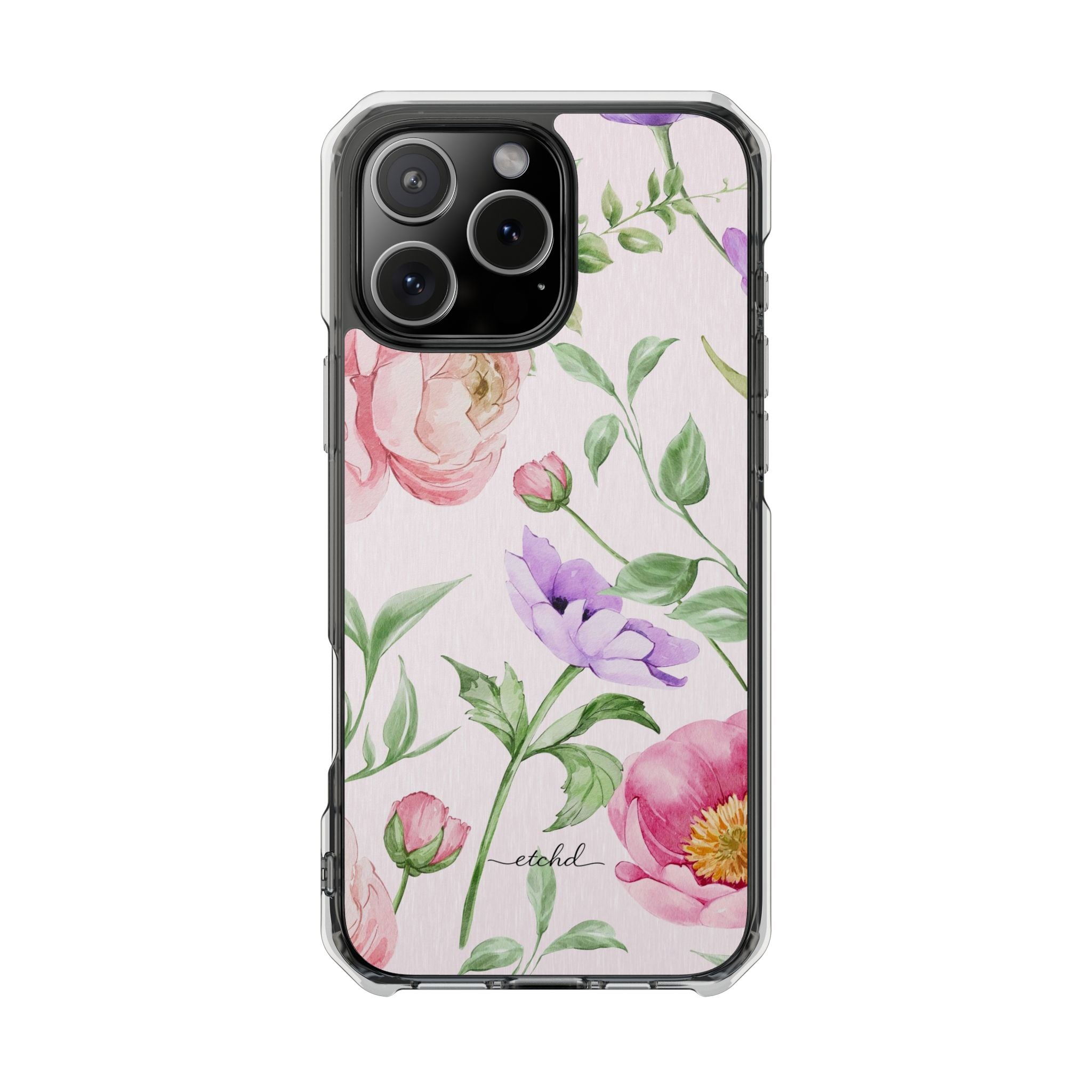 Peony Bloom Clear Magnetic Phone Case by etchd