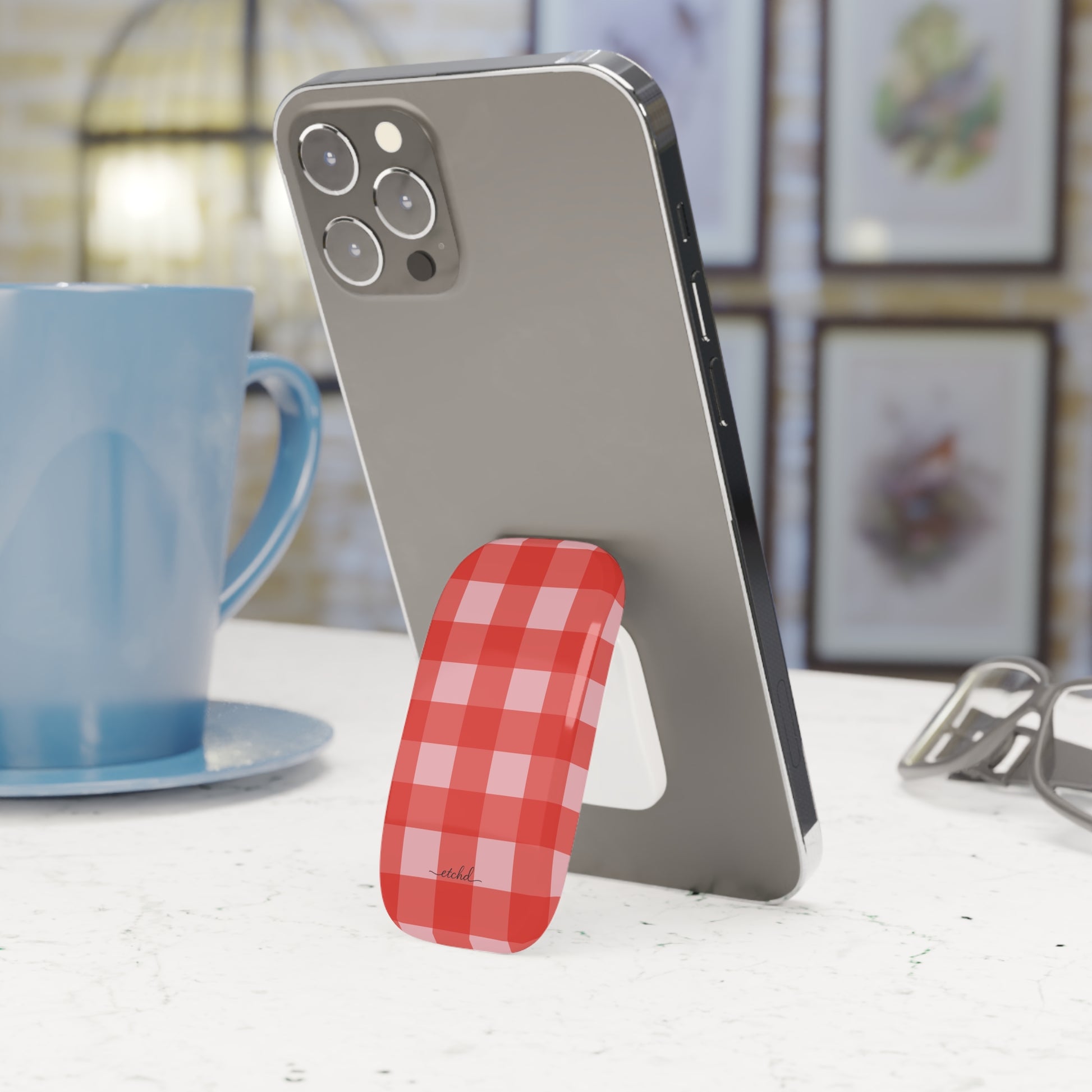 Blush & Poppy Gingham Anello clip per telefono di etchd, vista 3