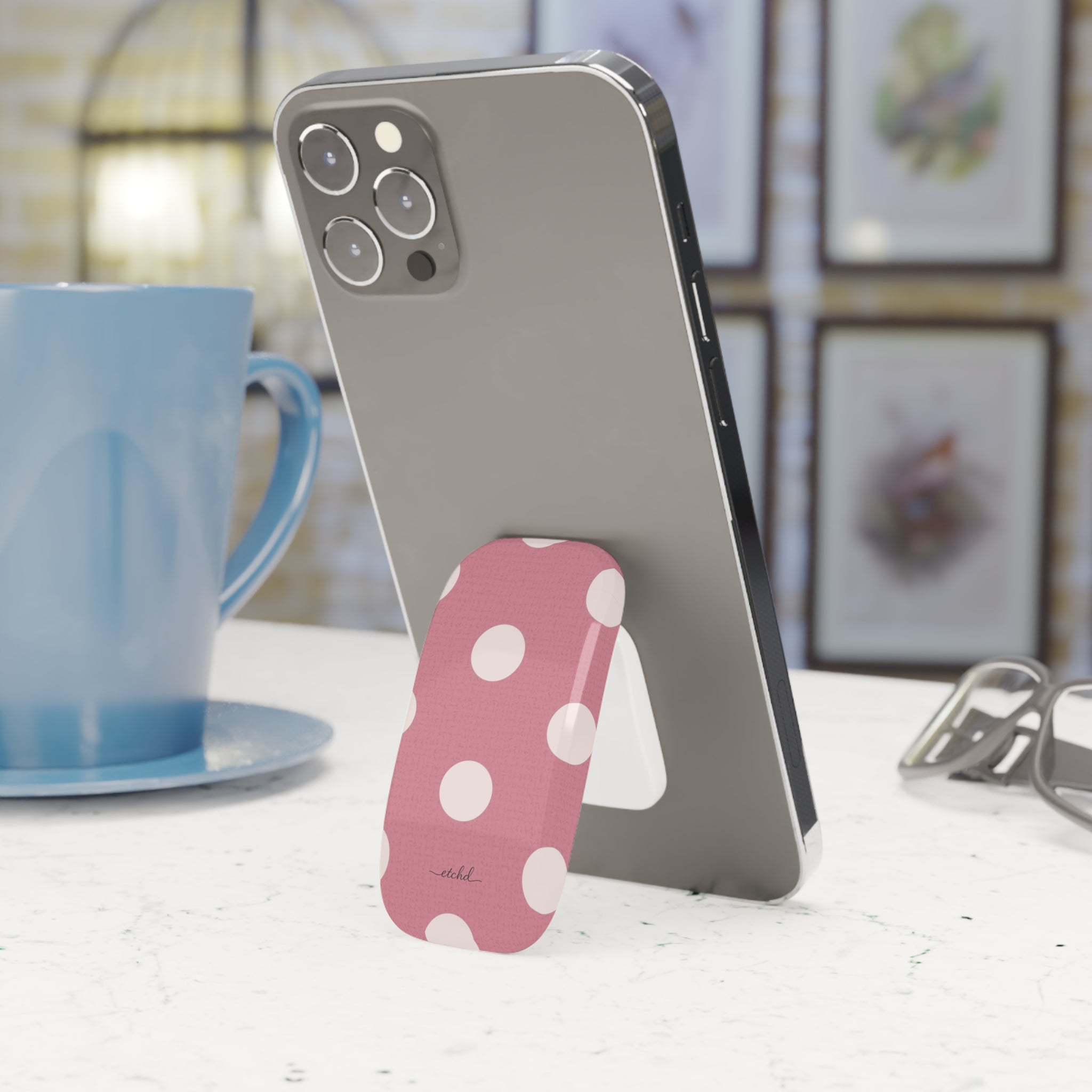 Cream & Blush Polka Dot Click-On Phone Grip by etchd, view 3