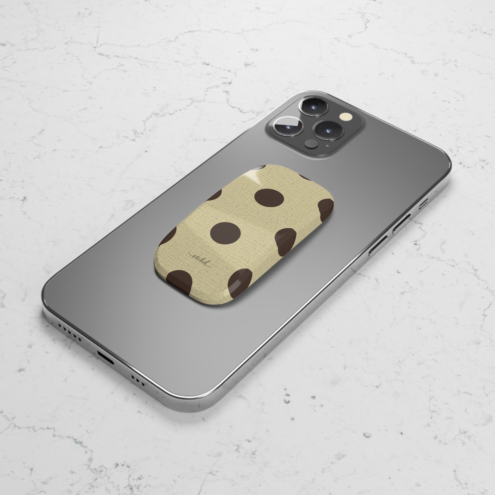 Butter Yellow And Brown Polka Dot Click-On Phone Grip by etchd, view 5