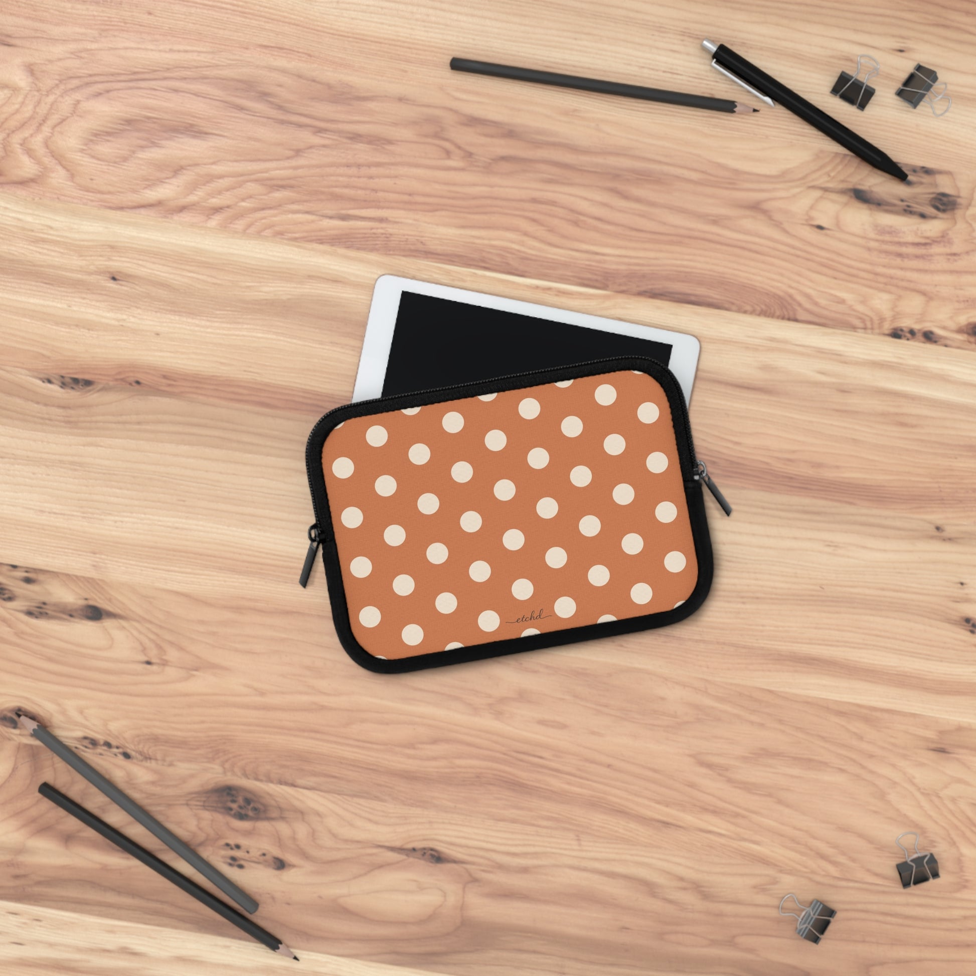 Cream & Terracotta Polka Dot Laptop Sleeve by etchd, view 14
