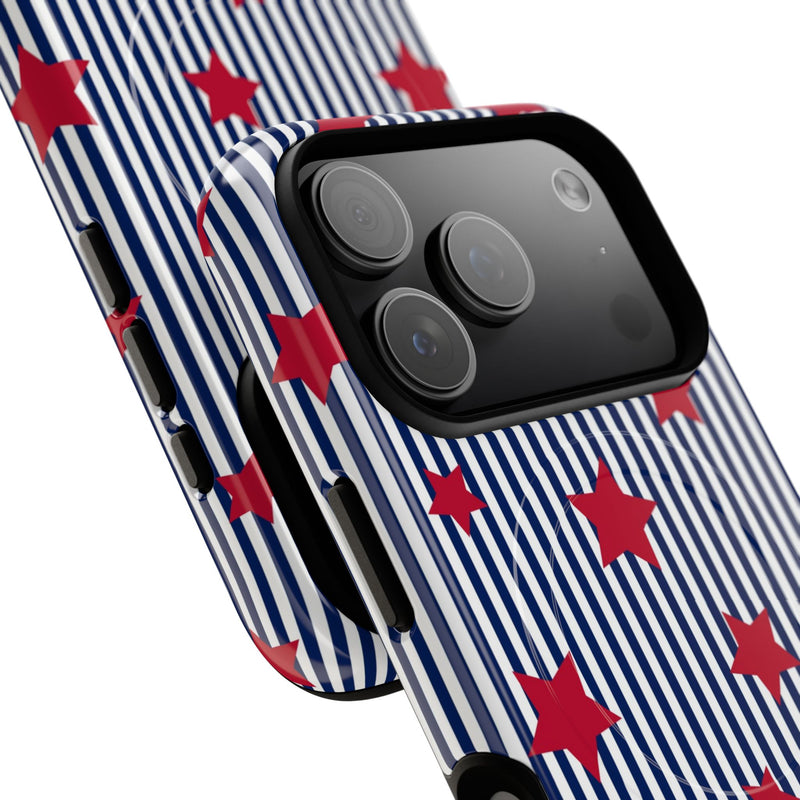 Blue Stripes & Red Stars Magnetic Phone Case by etchd, view 99
