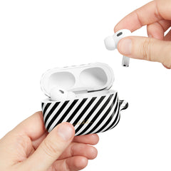 Black & White Striped Diagonal AirPod Case by etchd, view 11