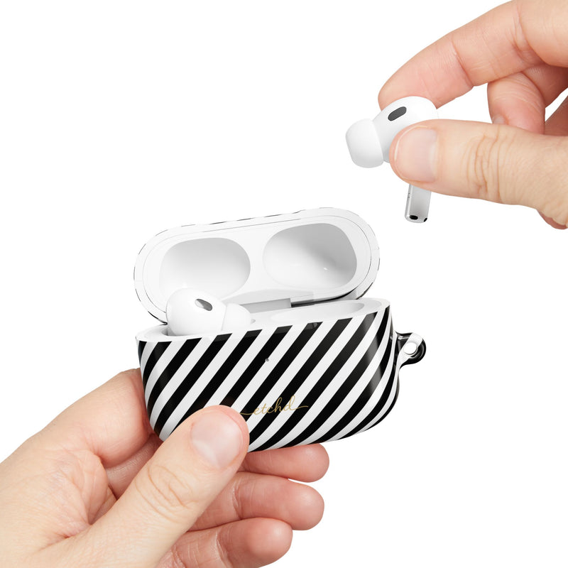 Black & White Striped Diagonal AirPod Case by etchd, view 11