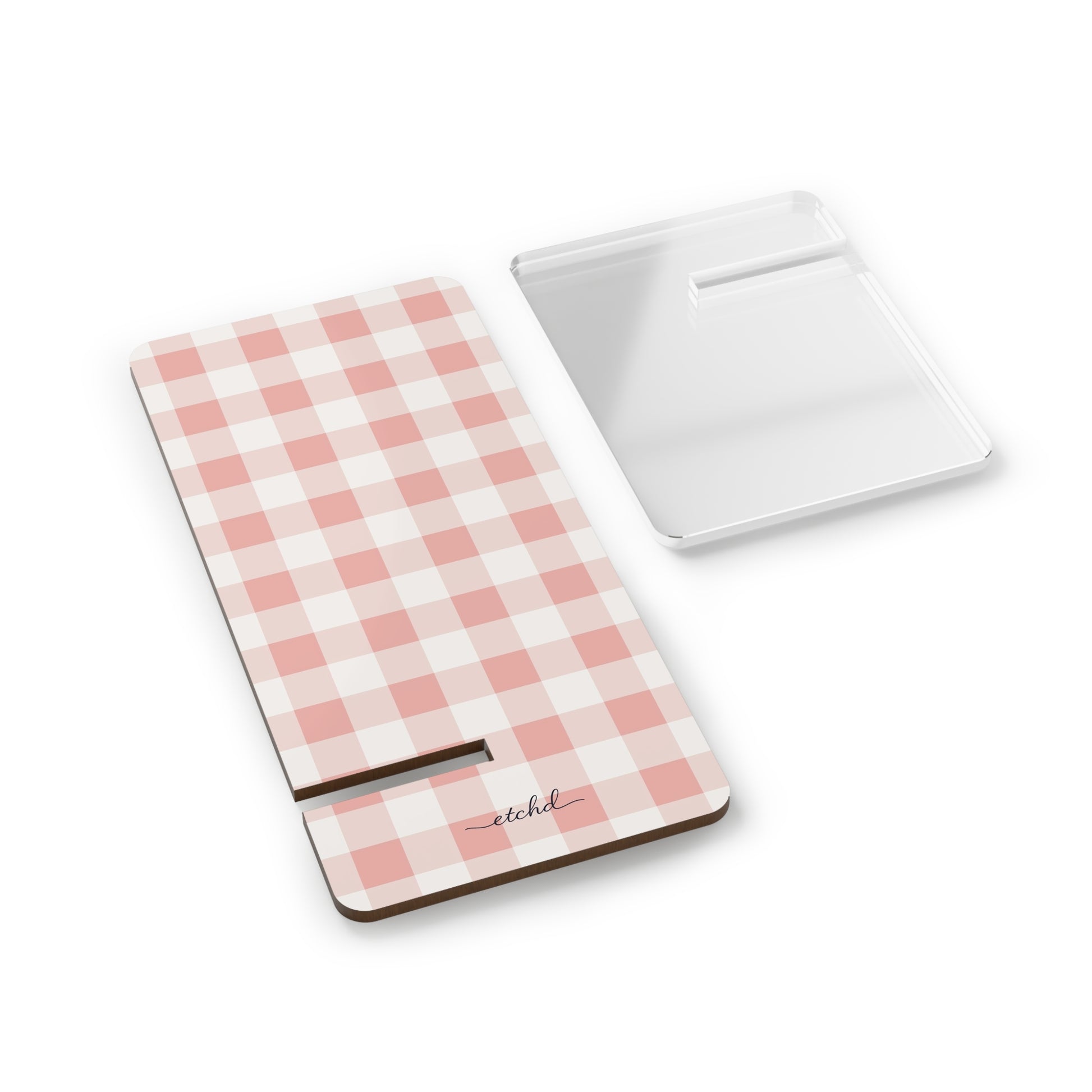 Blush Gingham Phone Stand by etchd, view 2