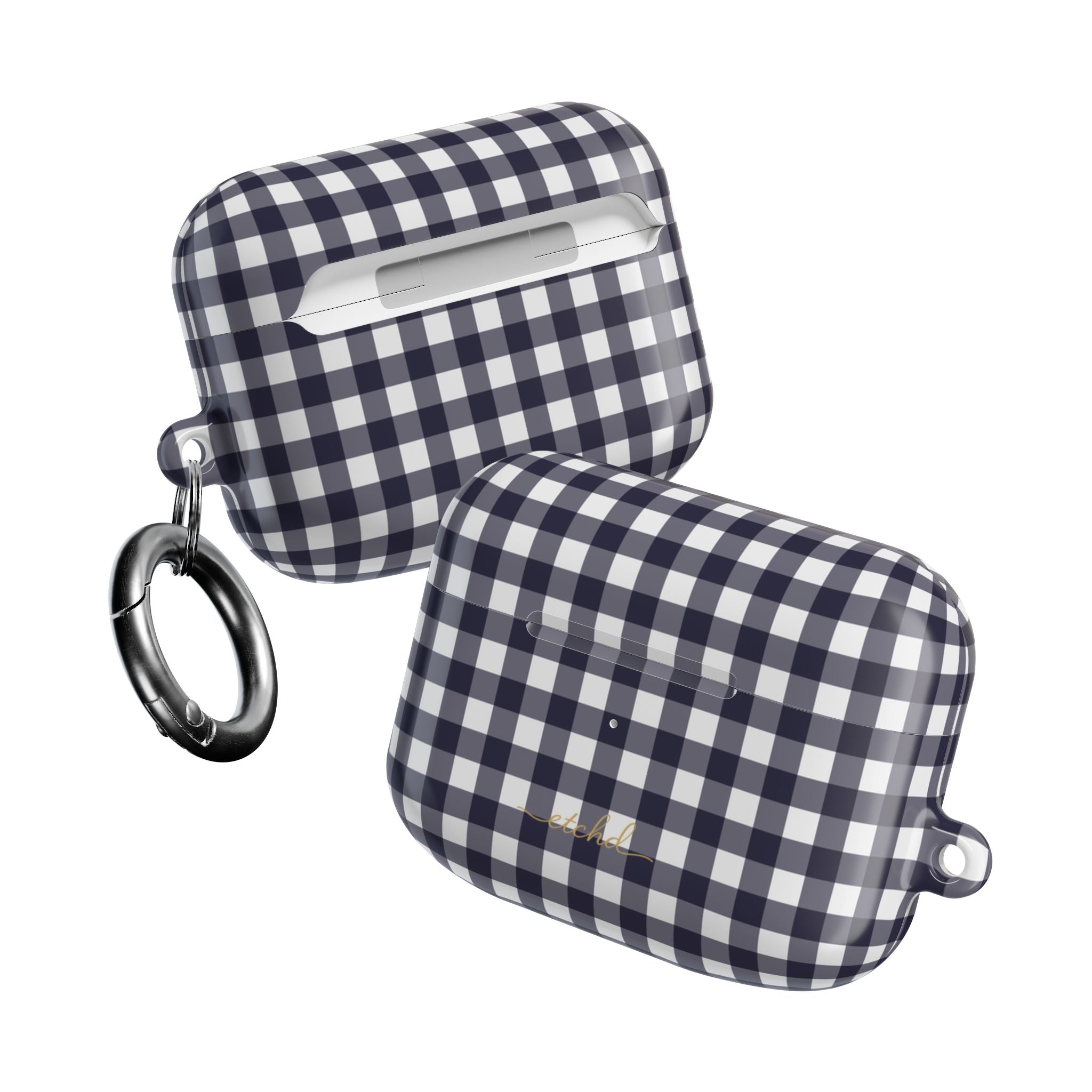 White & Navy Gingham AirPod Case by etchd, view 10