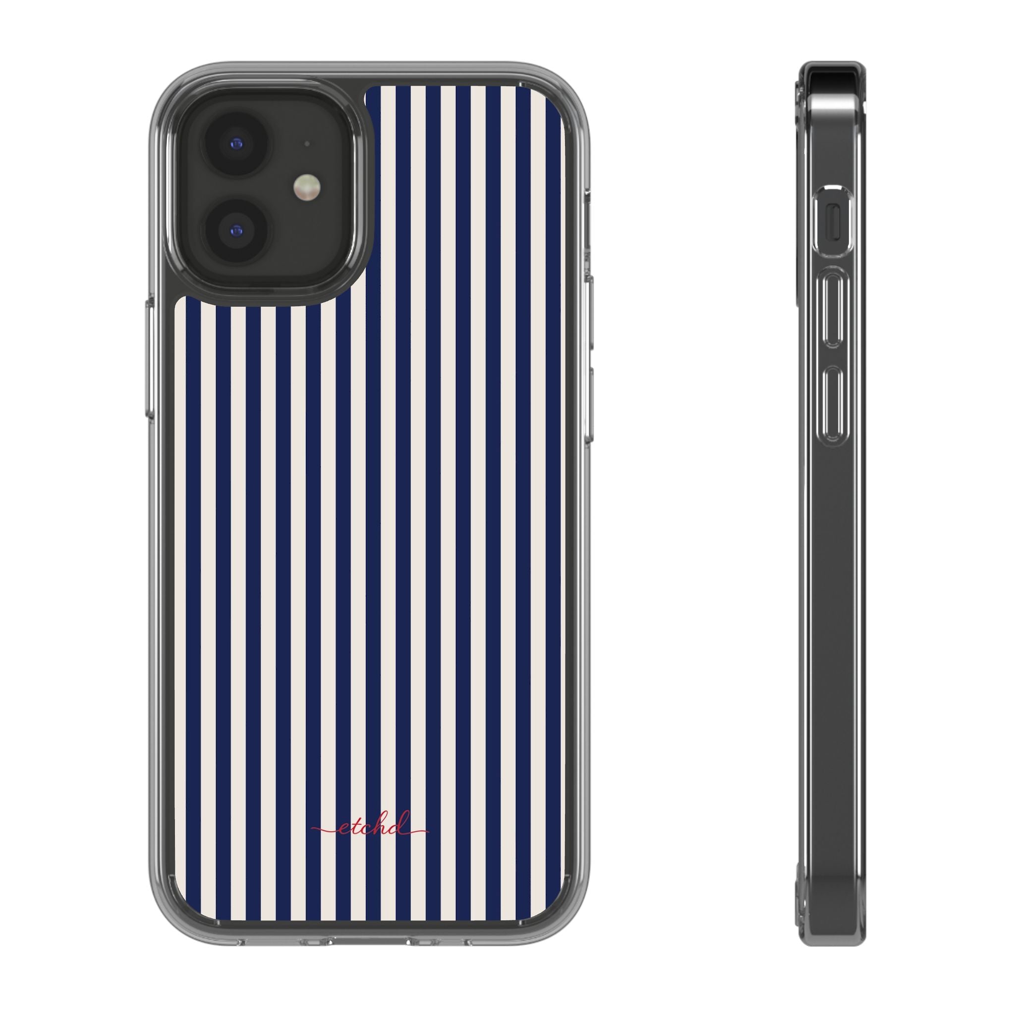 Navy & Cream Striped Clear Phone Case by etchd, view 2
