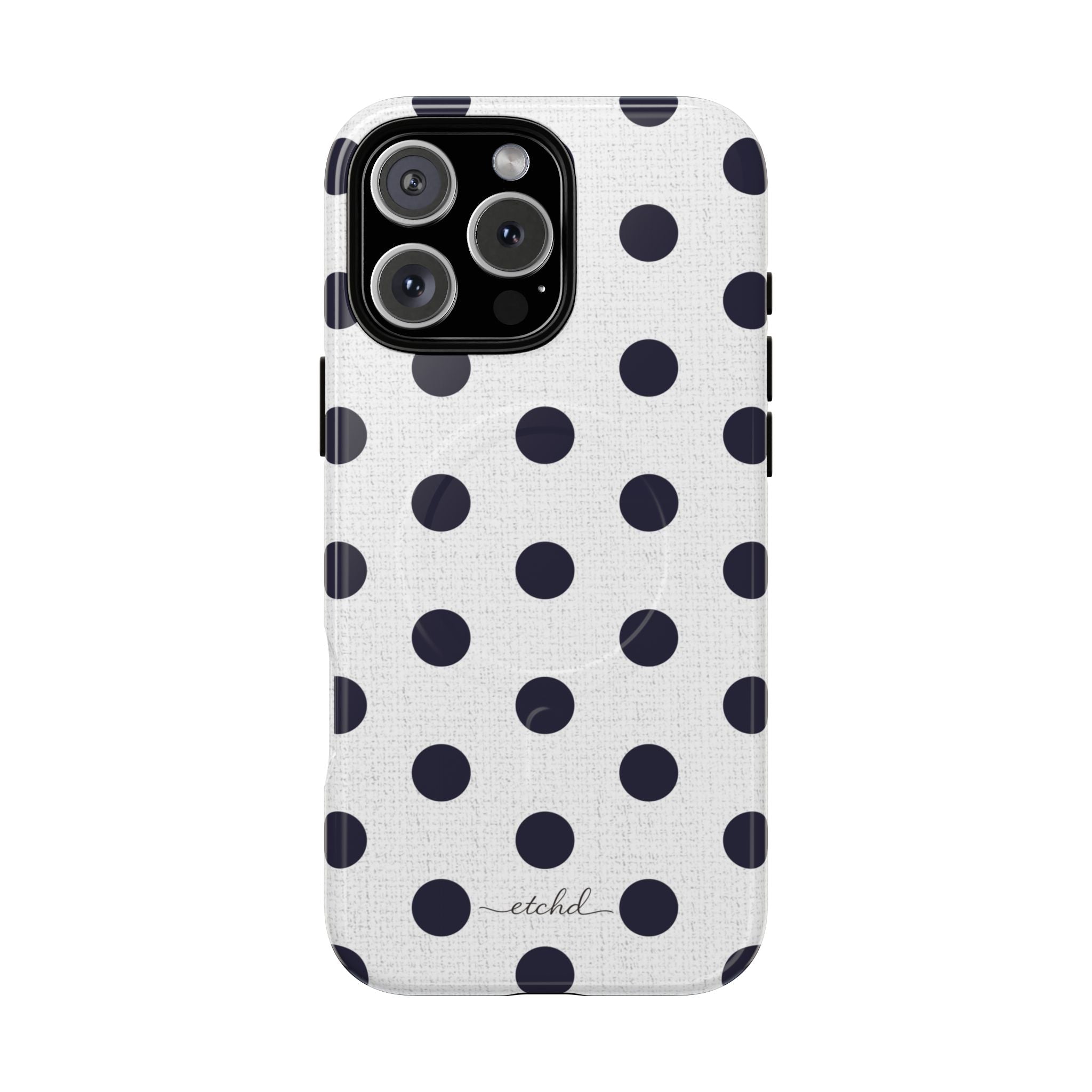 Navy And White Polka Dot Magnetic Phone Case by etchd