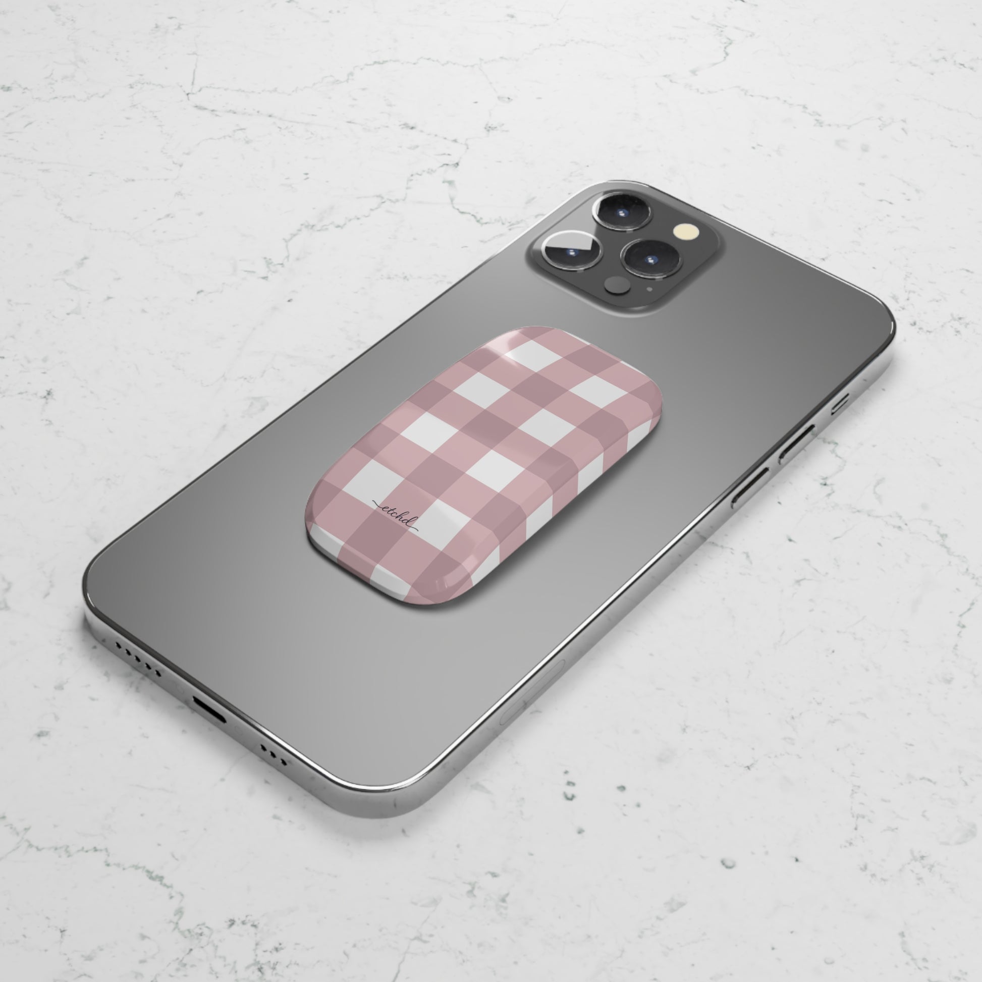 Pink & White Gingham Click-On Phone Grip by etchd, view 5