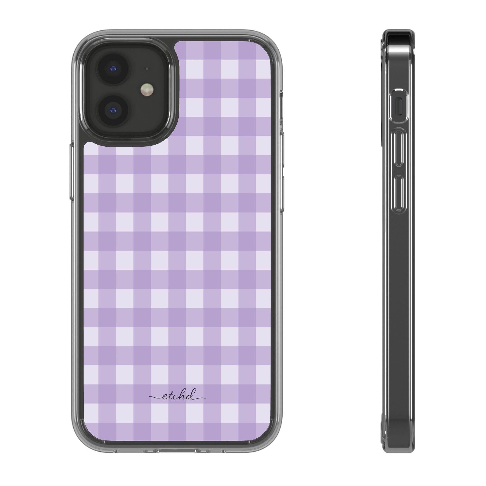 Lilac & Cream Gingham Clear Phone Case by etchd, view 2