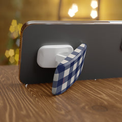 Navy & Cream Gingham Click-On Phone Grip by etchd, view 4