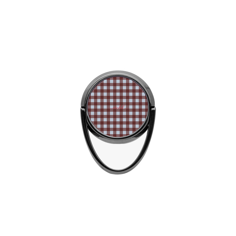 Blue & Cherry Gingham Anello supporto per telefono-zoom-