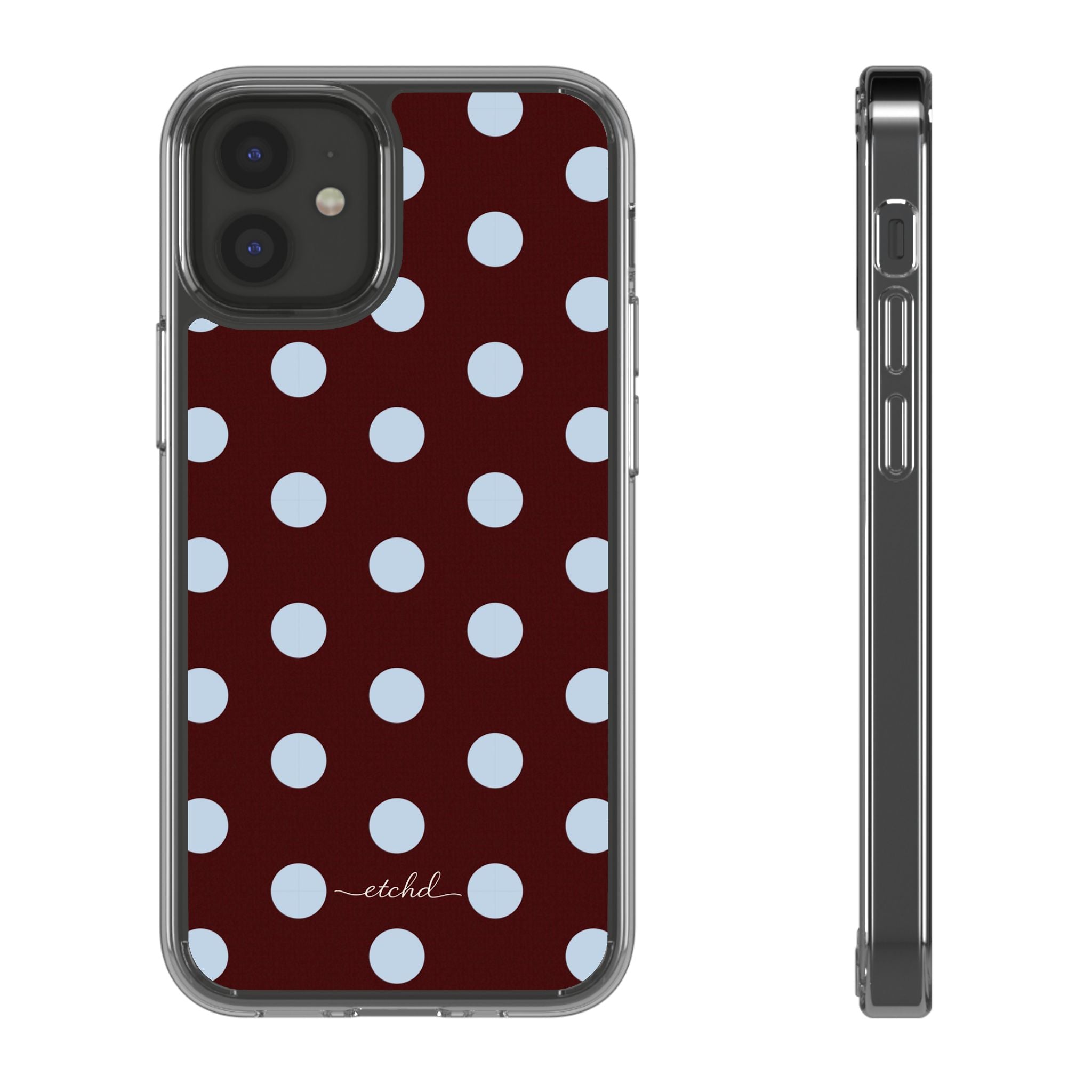 Cherry & Blue Polka Dot Clear Phone Case by etchd, view 2