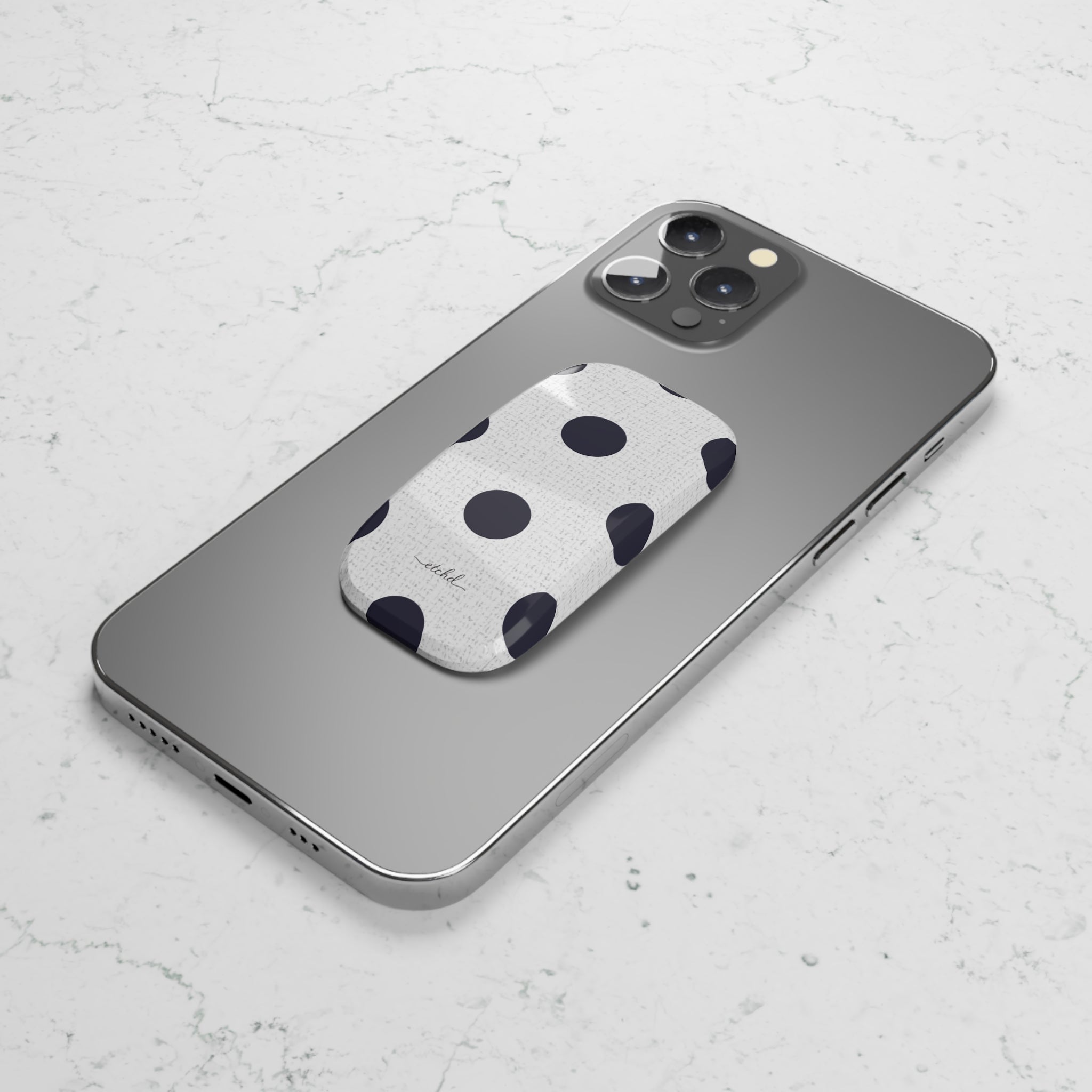 Navy And White Polka Dot Click-On Phone Grip by etchd, view 5