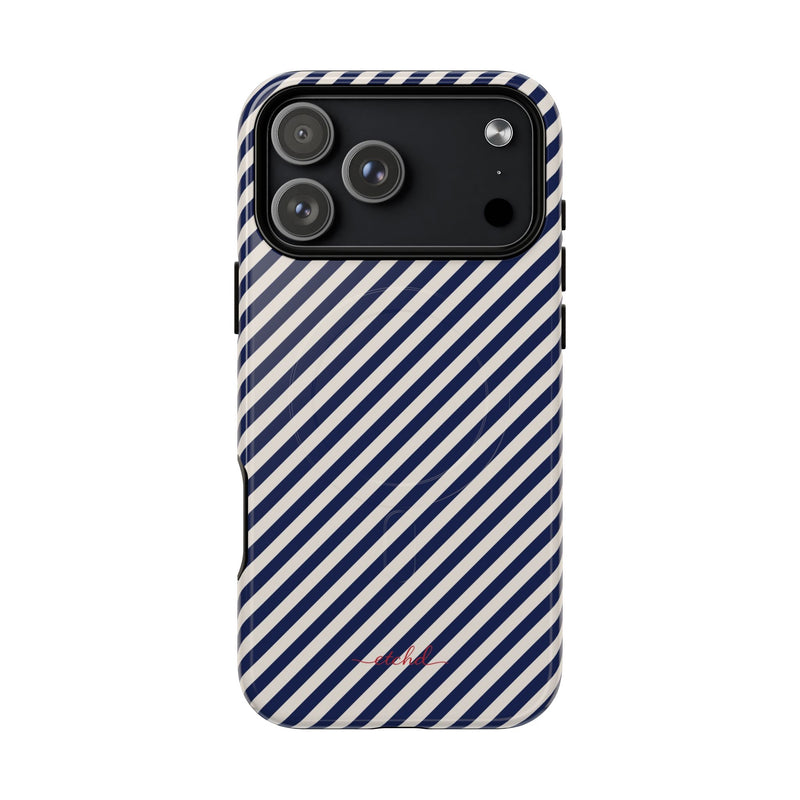 Navy & Cream Striped Diagonal Magnetic Phone Case by etchd, view 31