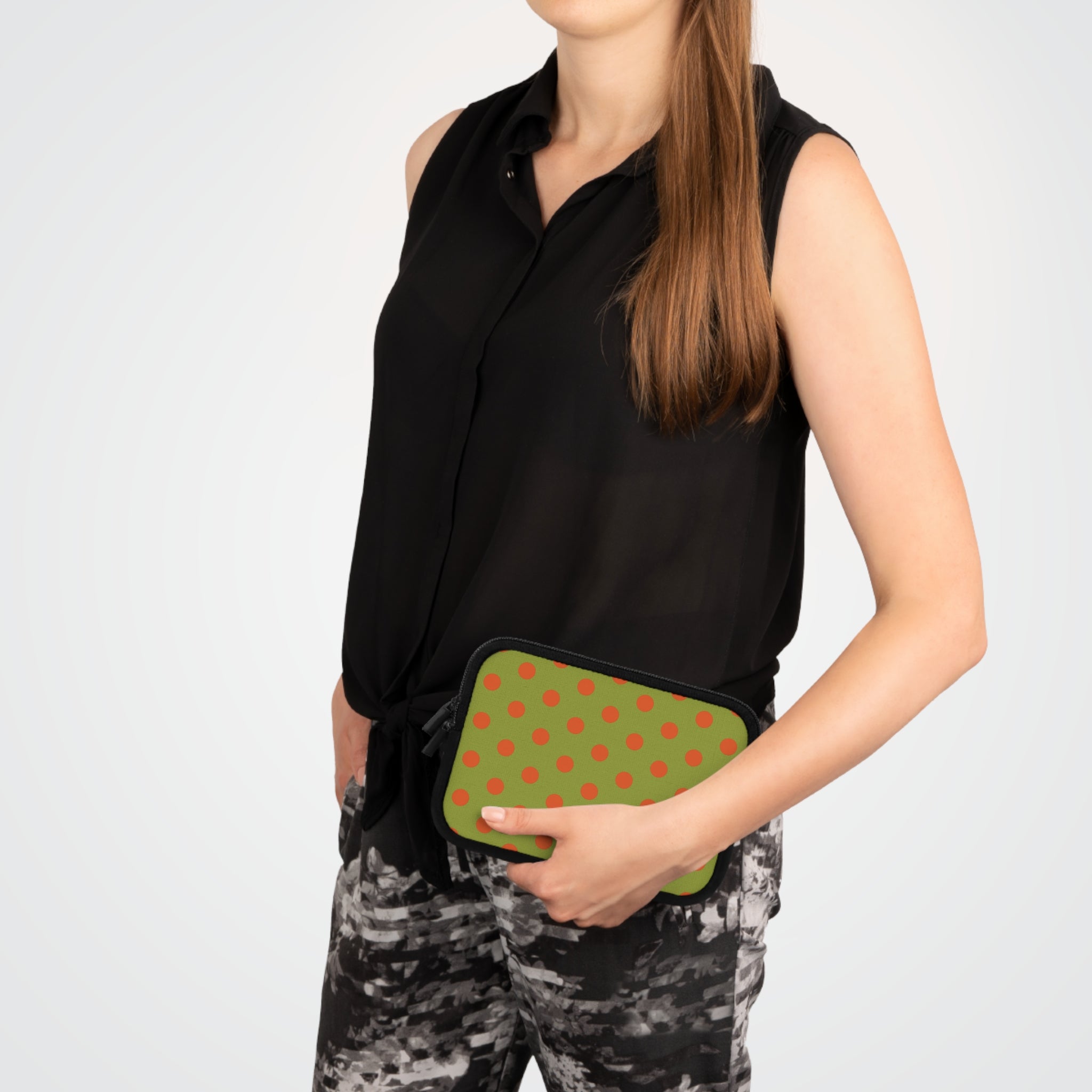 Persimmon And Wasabi Polka Dot Laptop Sleeve by etchd, view 15