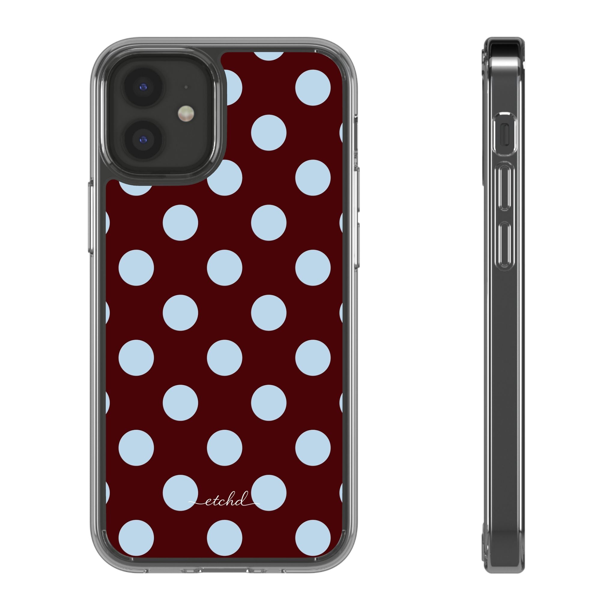 Cherry & Blue Polka Dot Clear Phone Case by etchd, view 2