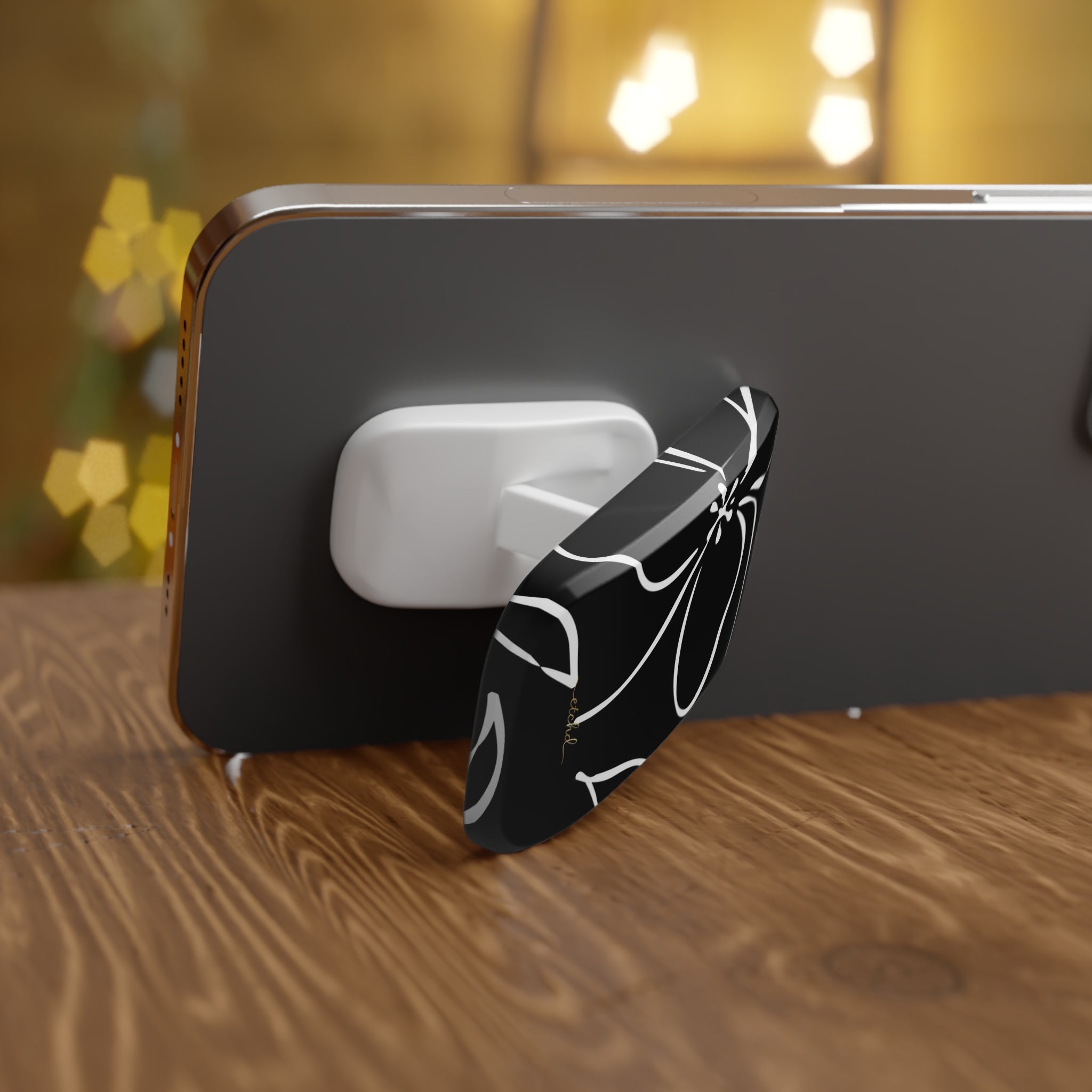 Black & White Floral Click-On Phone Grip by etchd, view 4