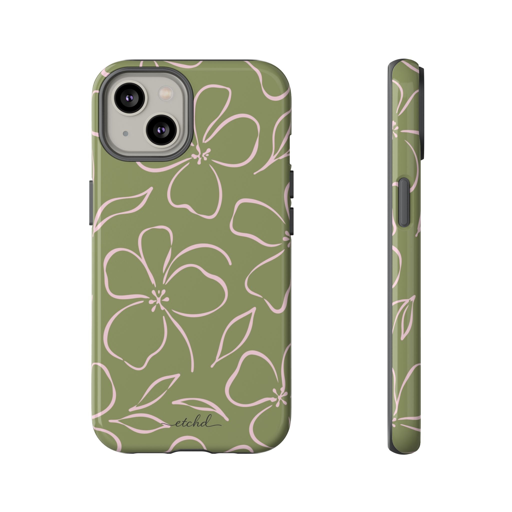 Green & Pink Floral Funda para móvil de etchd, vista 2