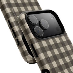 Cream & Brown Gingham Magnetic Phone Case by etchd, view 100