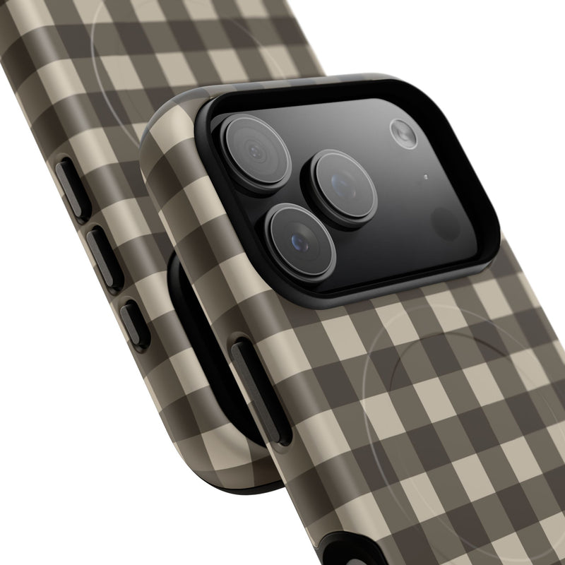 Cream & Brown Gingham Magnetic Phone Case by etchd, view 100