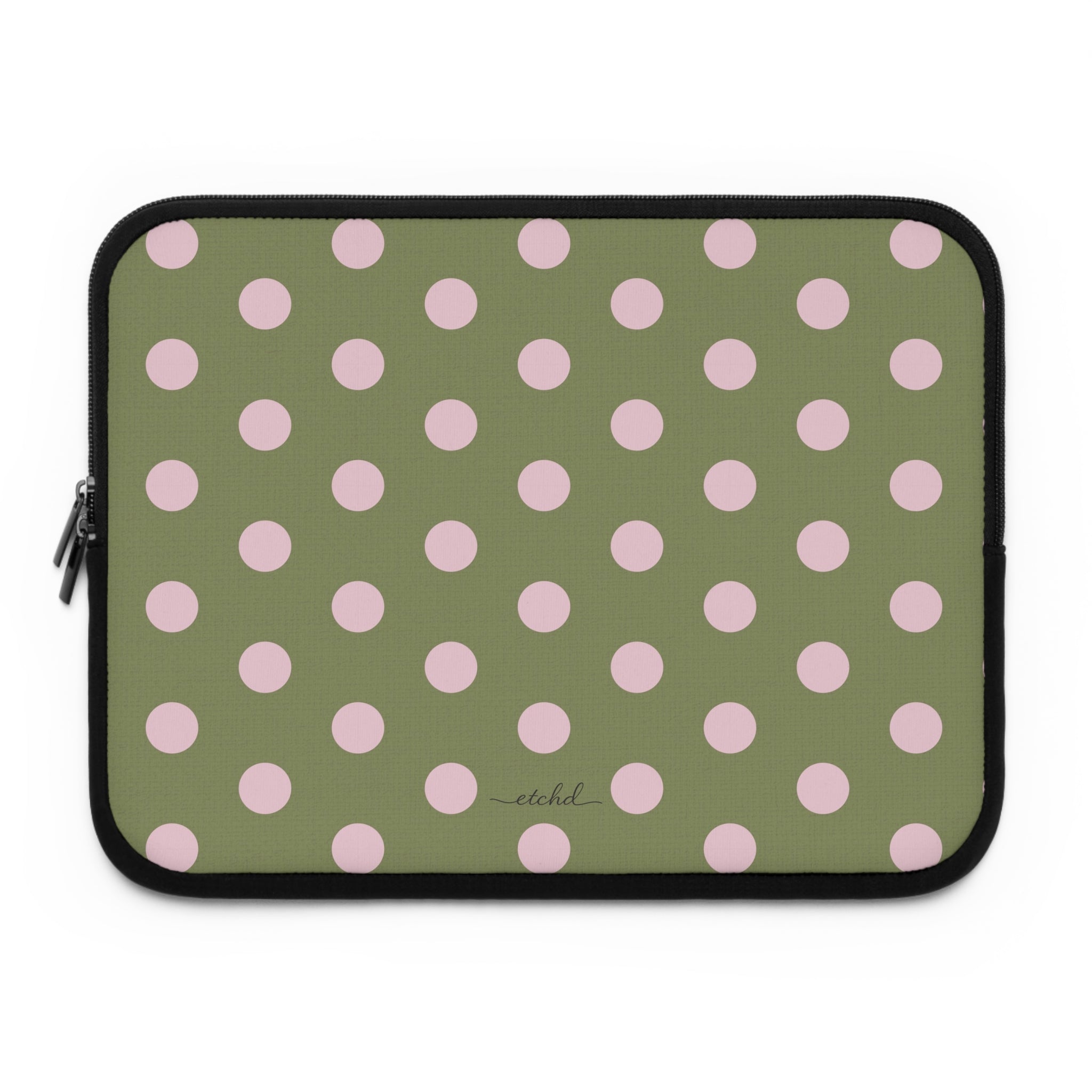 Pink And Green Polka Dot Laptop Sleeve by etchd