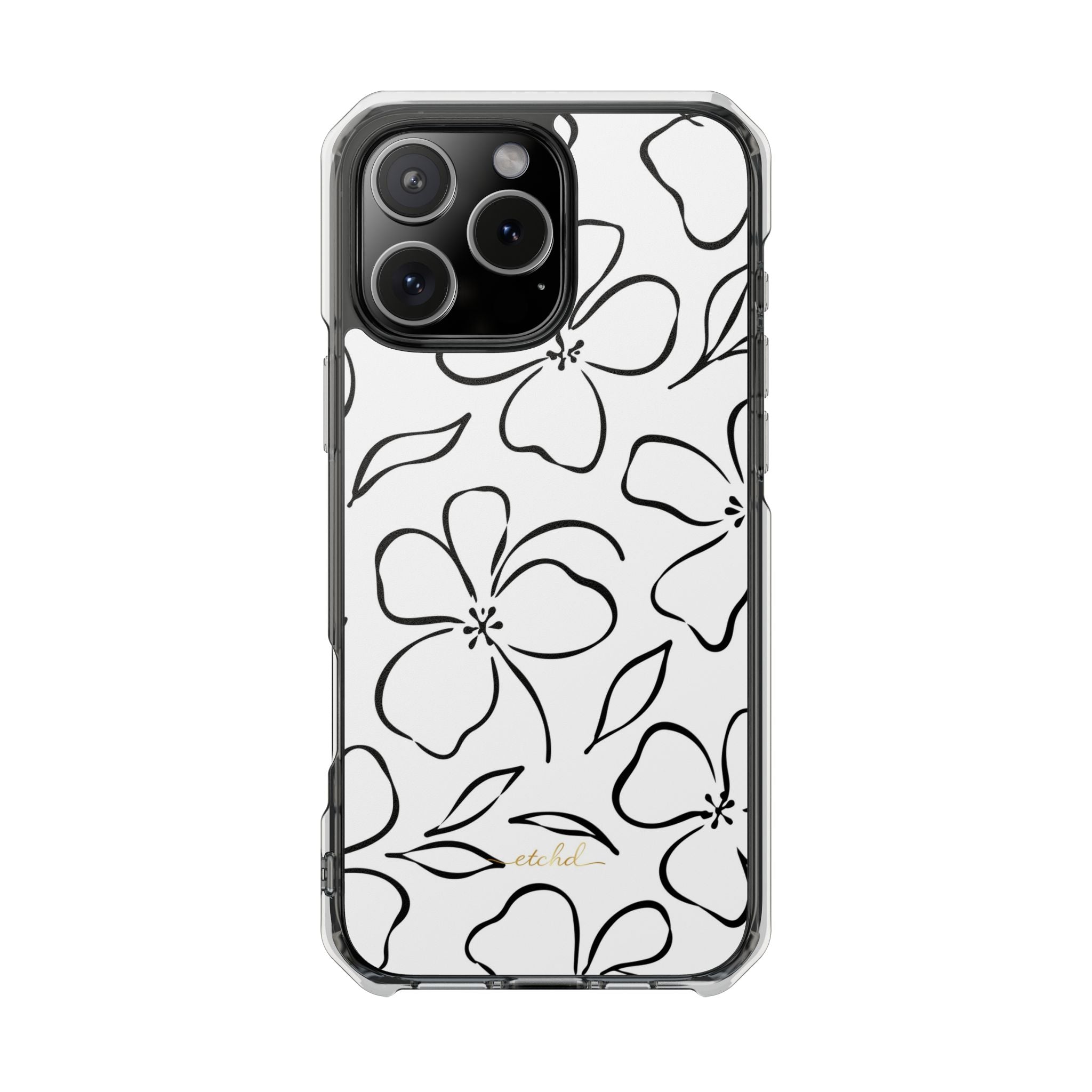 White & Black Floral Clear Magnetic Phone Case by etchd
