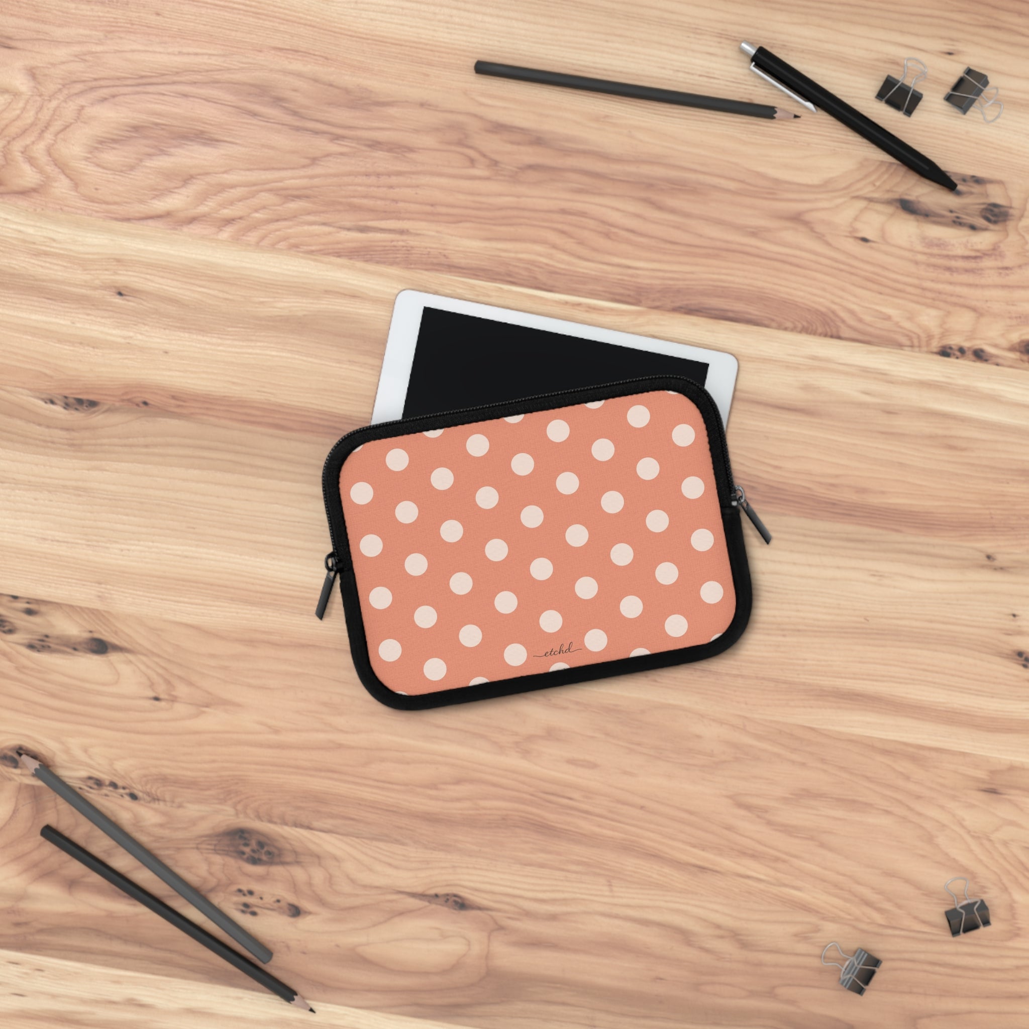 Cream & Coral Polka Dot Laptop Sleeve by etchd, view 14