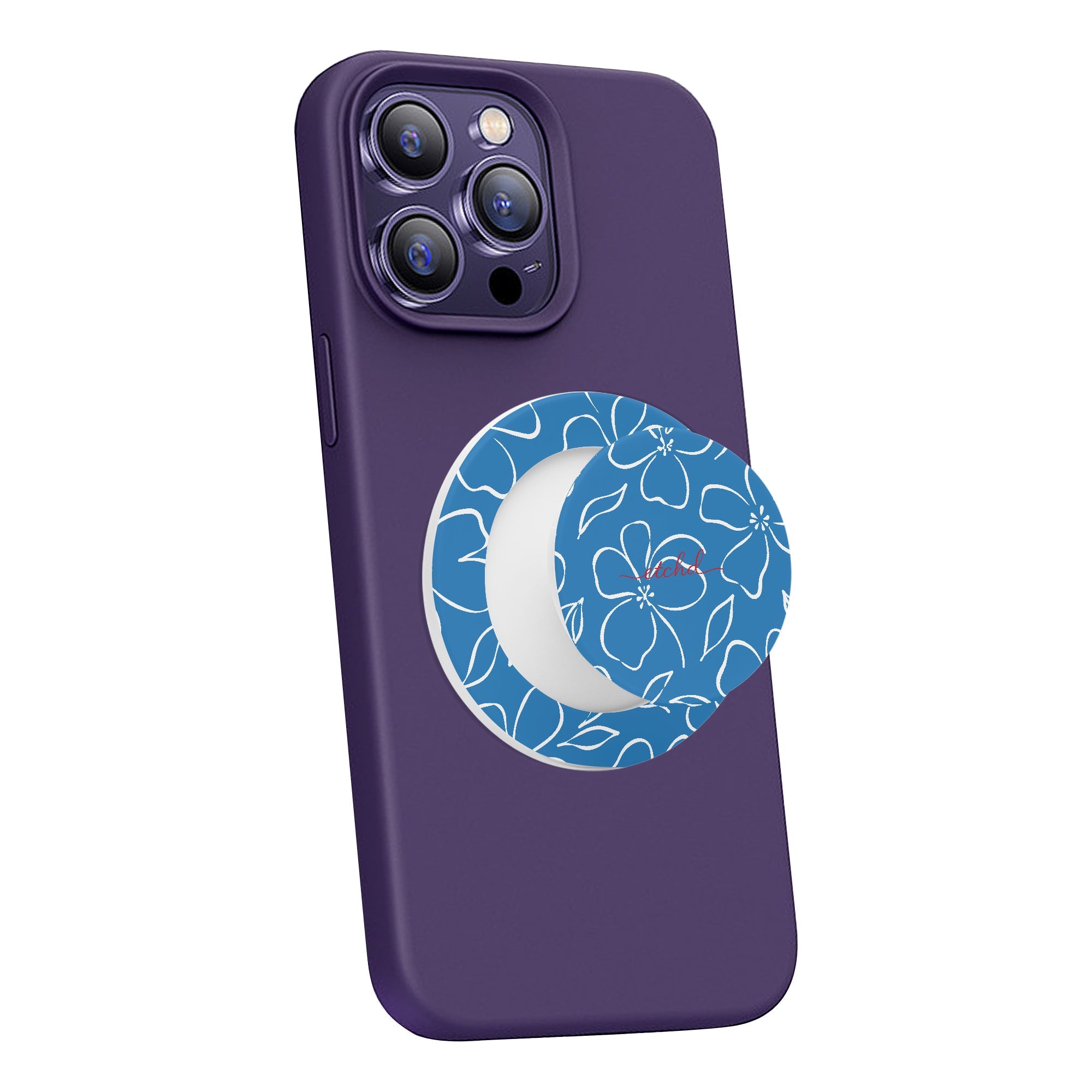 Cerulean & White Floral Phone Grip And Stand by etchd, view 3