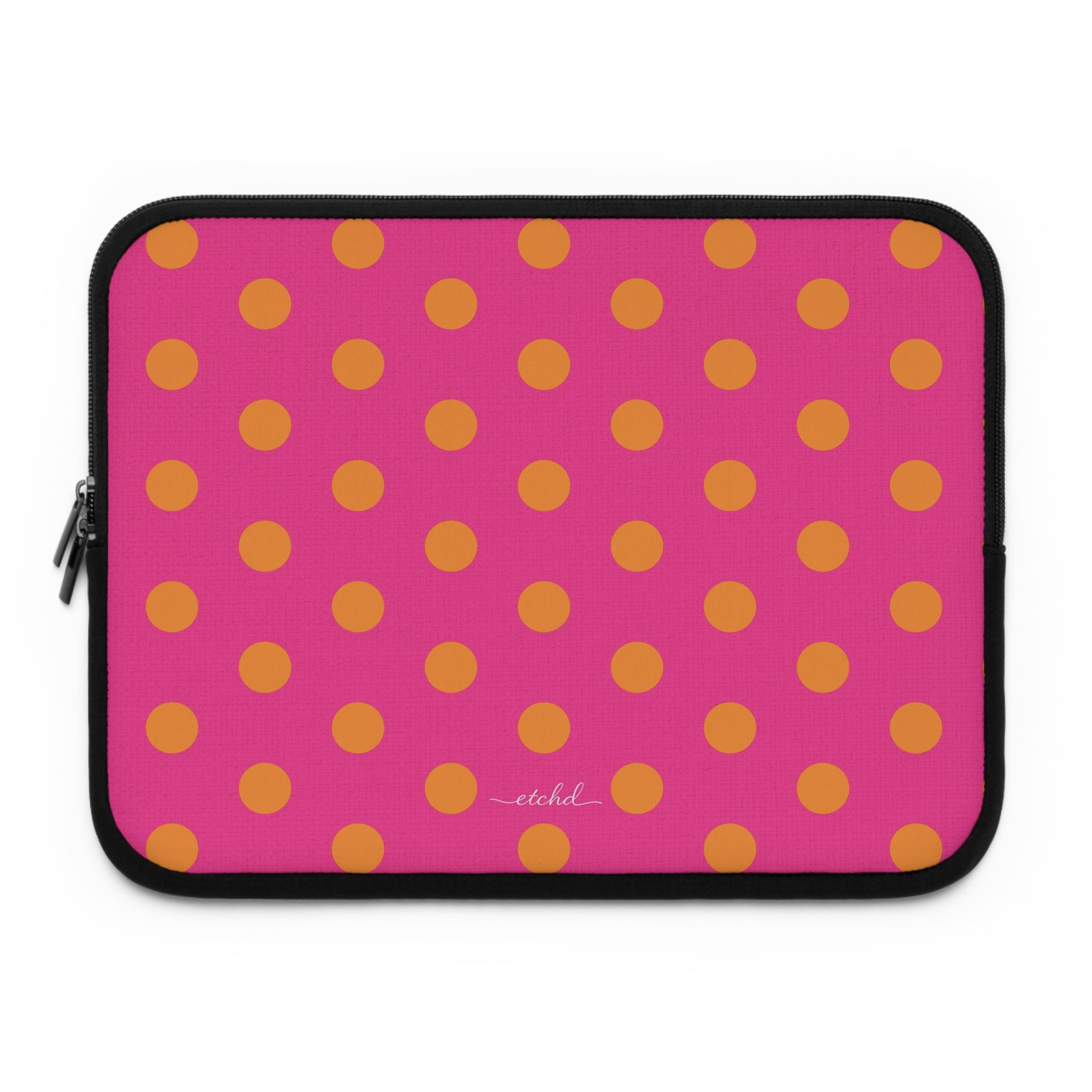 Orange And Pink Polka Dot Laptop Sleeve by etchd