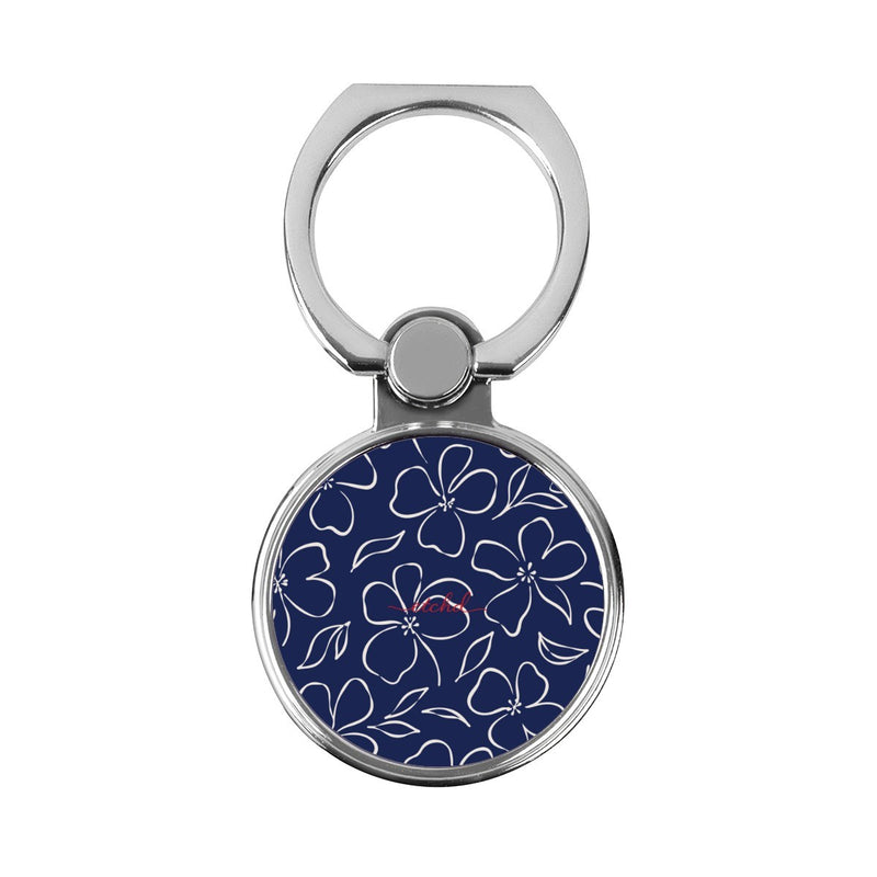 Navy & Cream Floral Anello supporto classico per telefono-zoom-