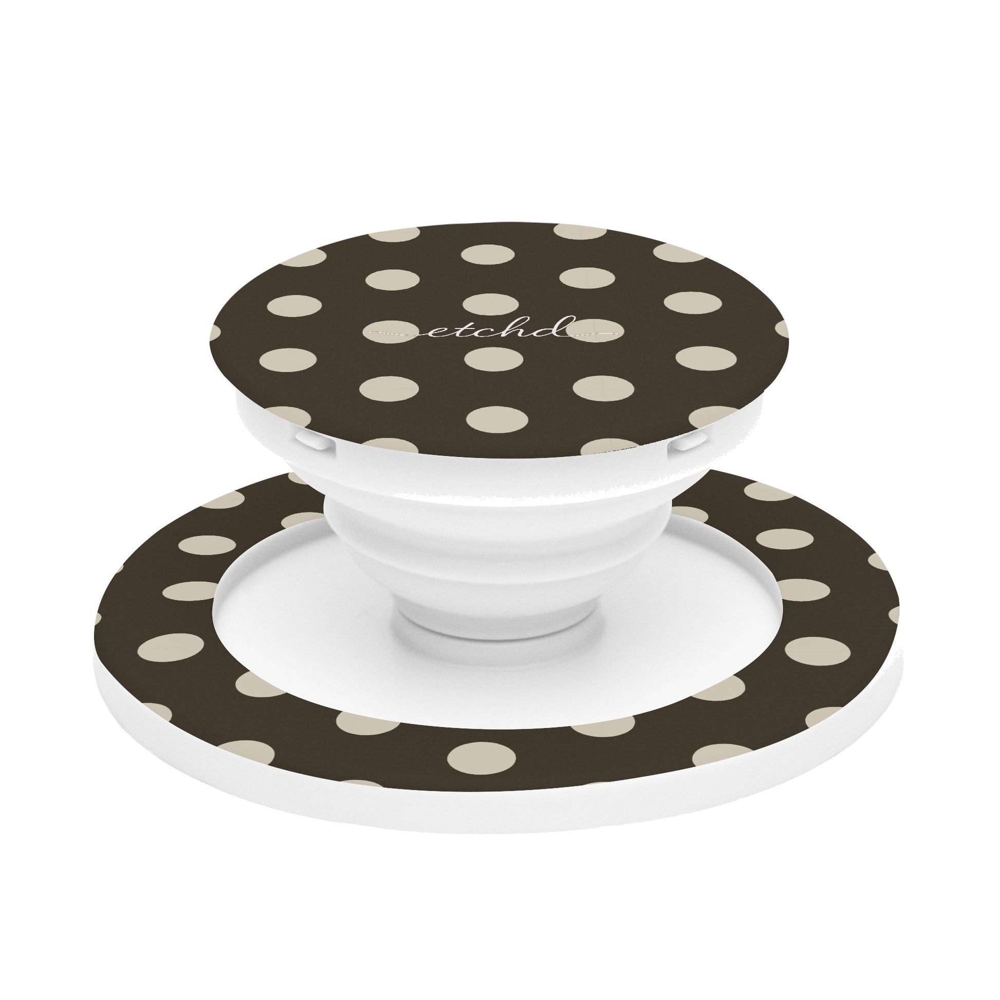 Cream & Brown Polka Dot Phone Grip And Stand by etchd
