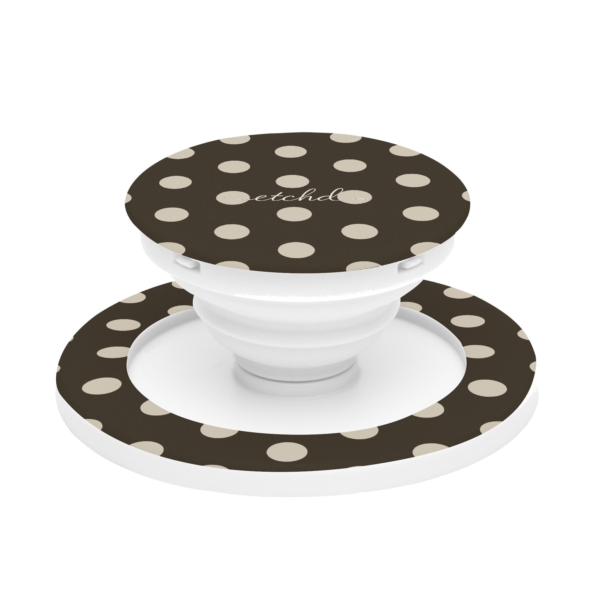 Cream & Brown Polka Dot Phone Grip And Stand by etchd