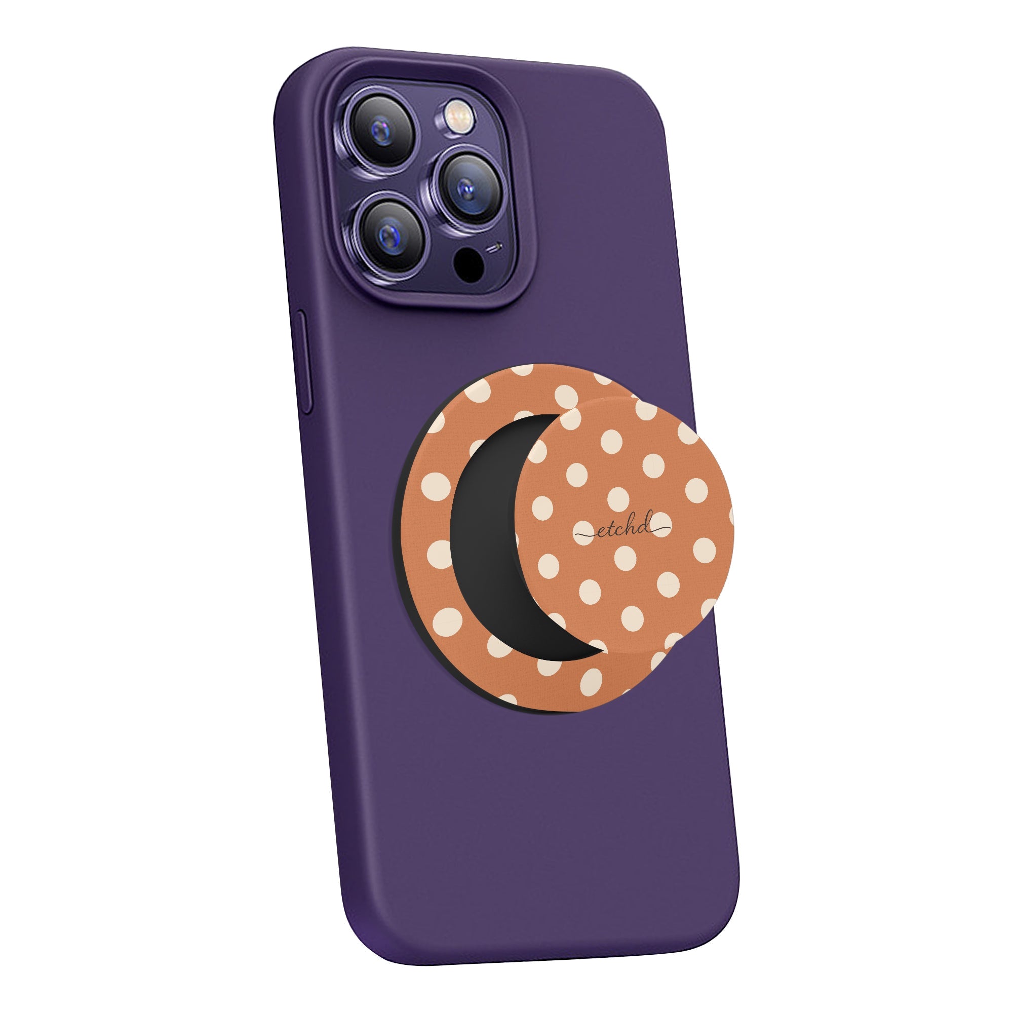 Cream & Terracotta Polka Dot Phone Grip And Stand by etchd, view 4