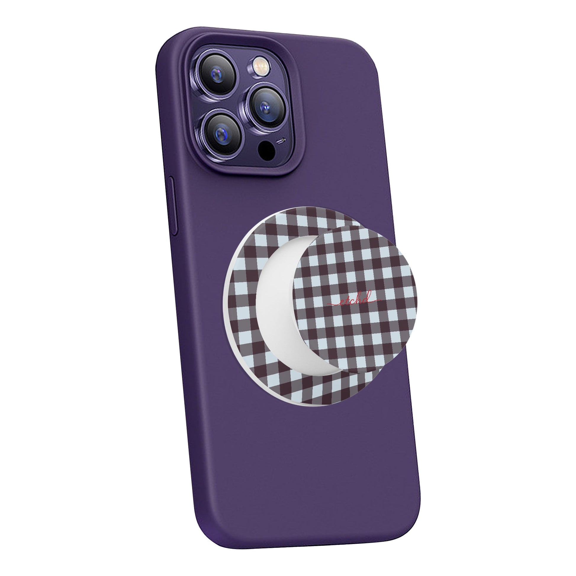 Blue & Plum Gingham Phone Grip And Stand by etchd, view 3