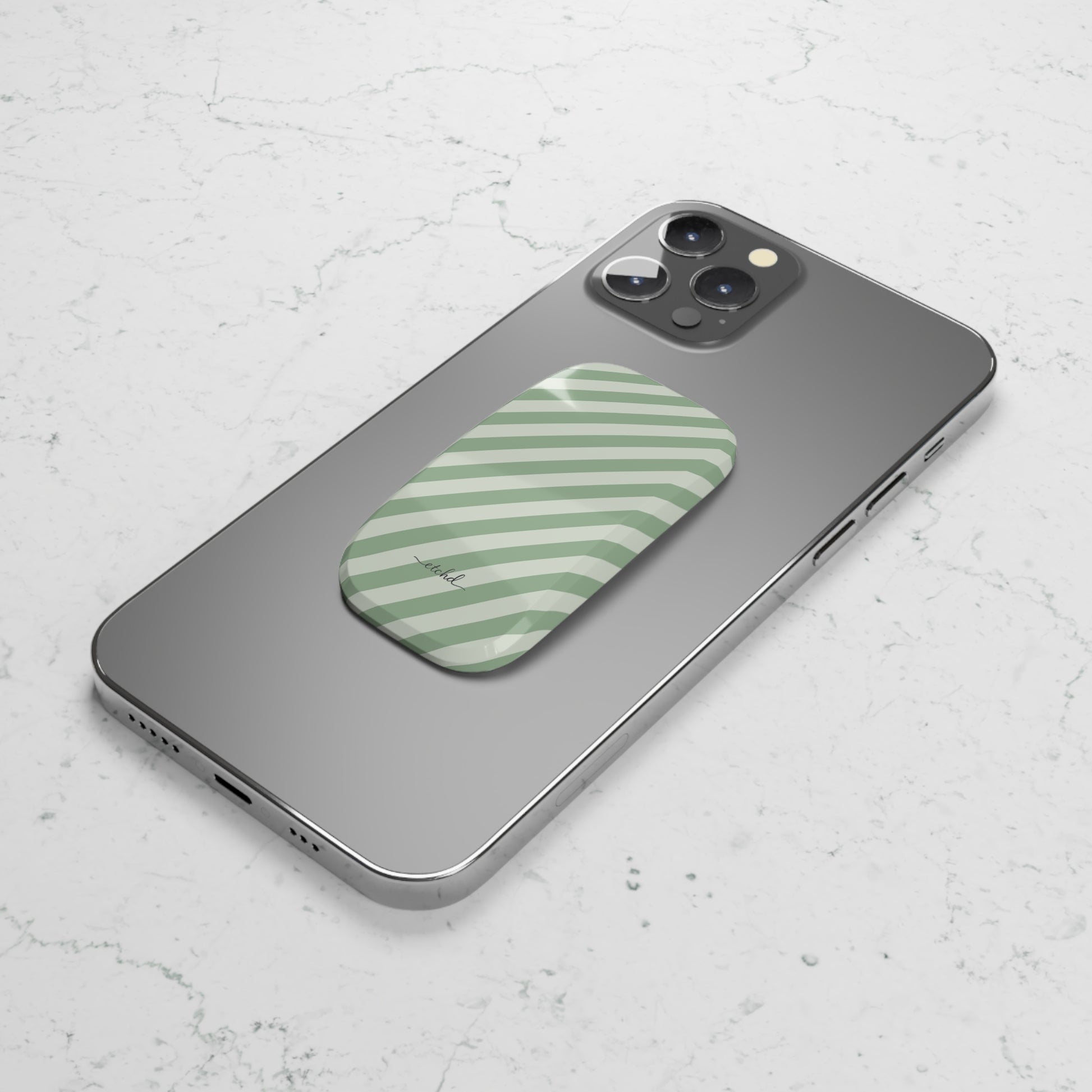 Sage & Cream Striped Diagonal Click-On Phone Grip by etchd, view 5