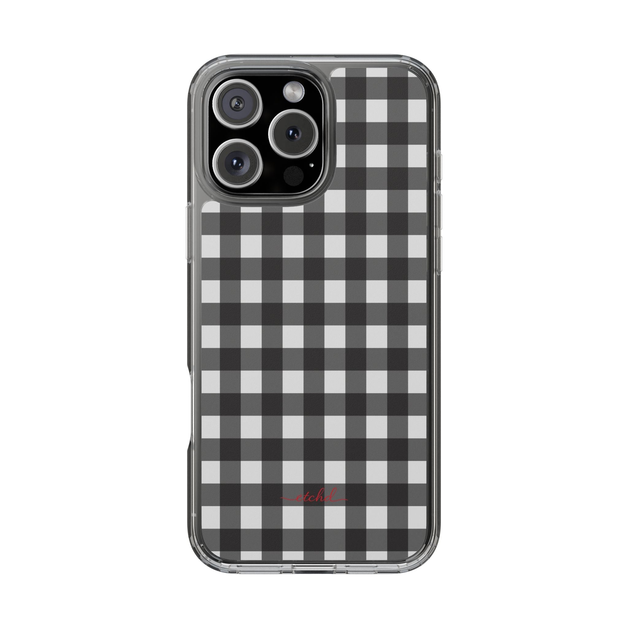 Black & White Gingham Clear Phone Case by etchd