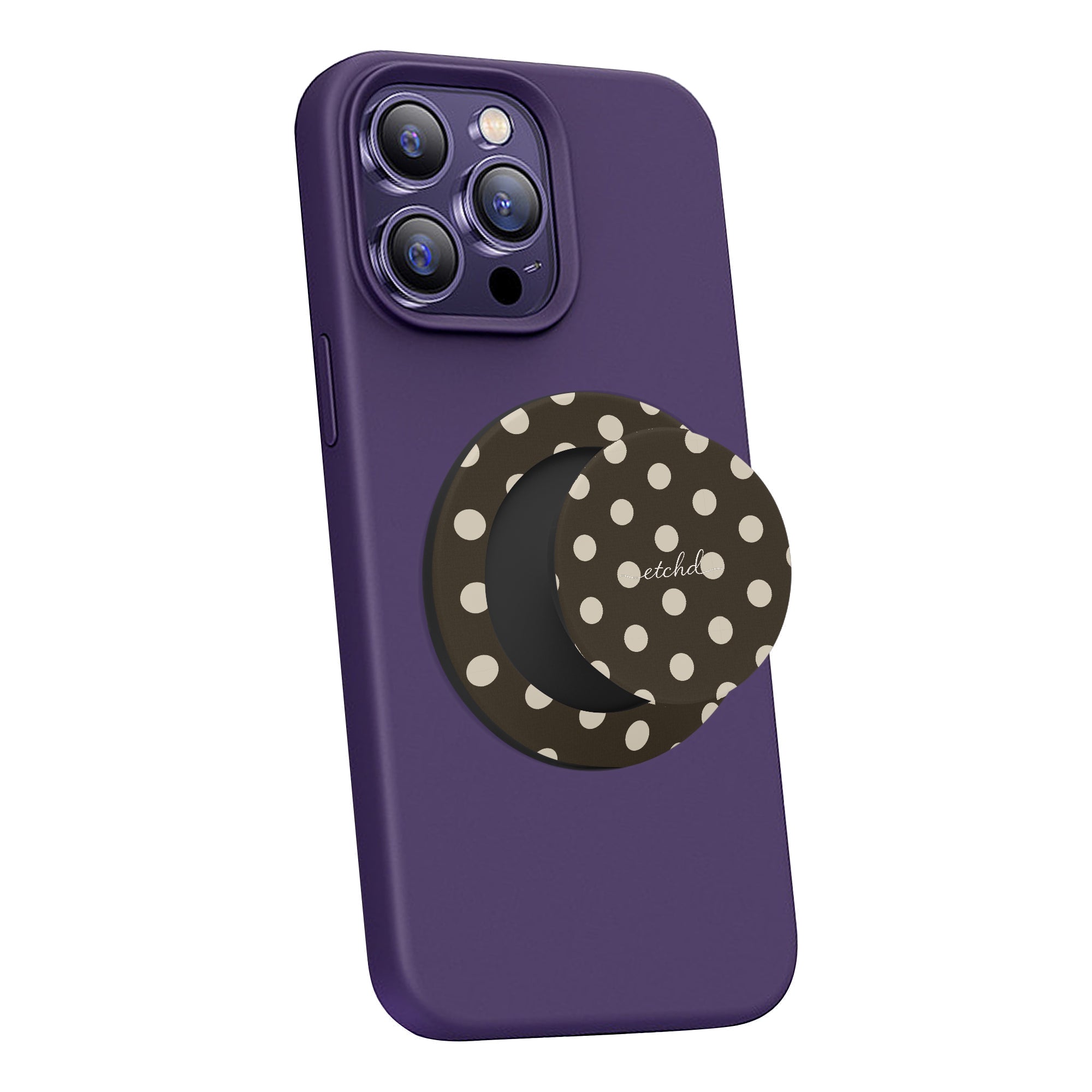 Cream & Brown Polka Dot Phone Grip And Stand by etchd, view 4