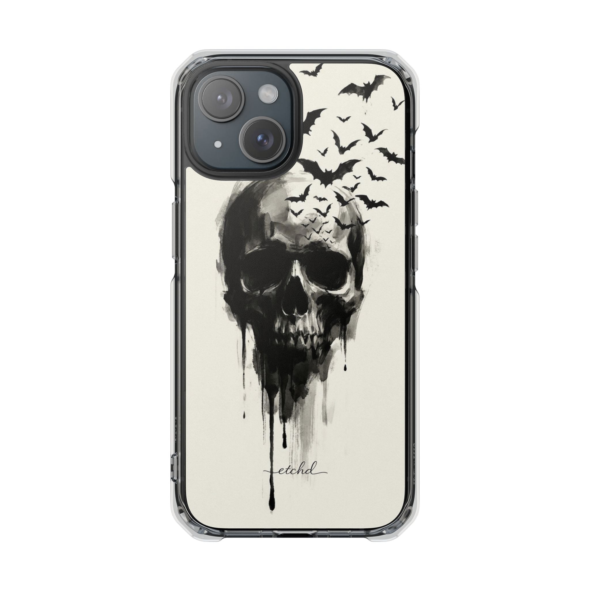 Ink Skull Clear Magnetic Phone Case by etchd, view 2