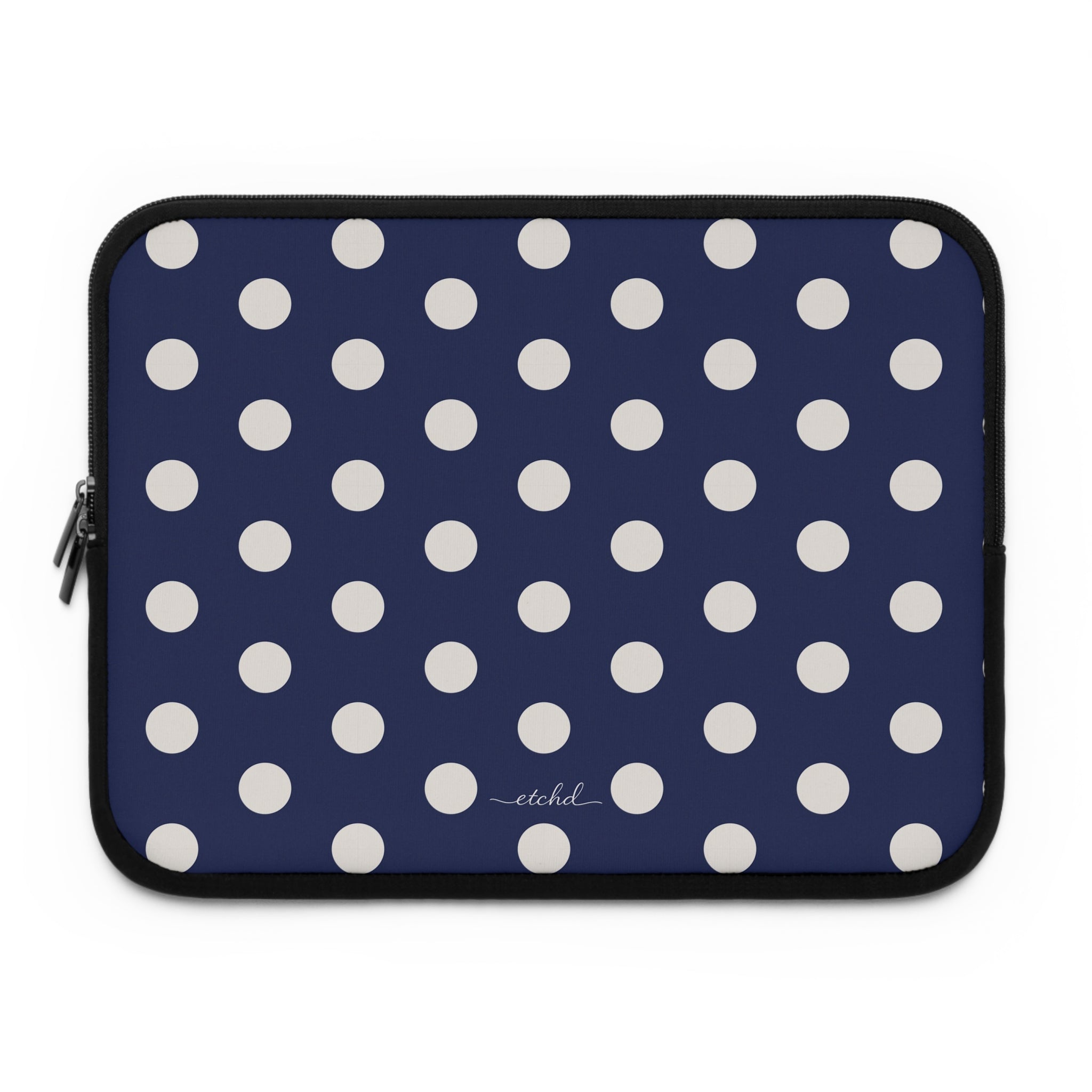 Cream & Navy Polka Dot Laptop Sleeve by etchd