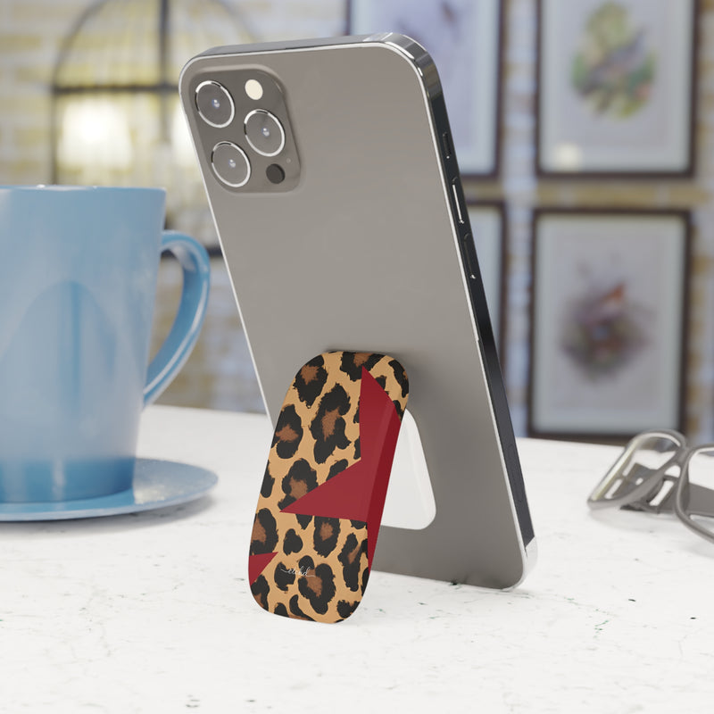 Leopard & Red Stars Agarre clipsable para móvil-zoom-