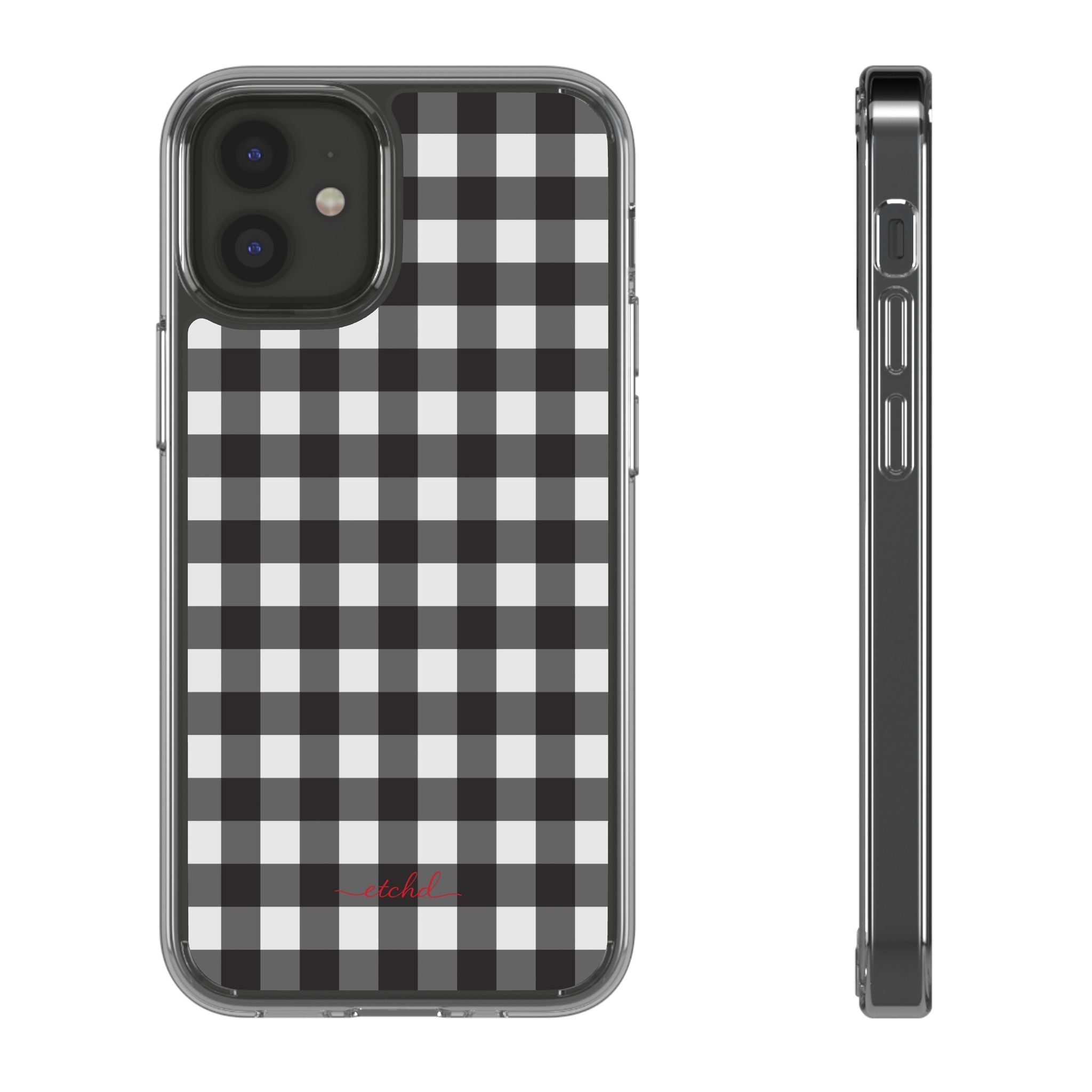 Black & White Gingham Clear Phone Case by etchd, view 2
