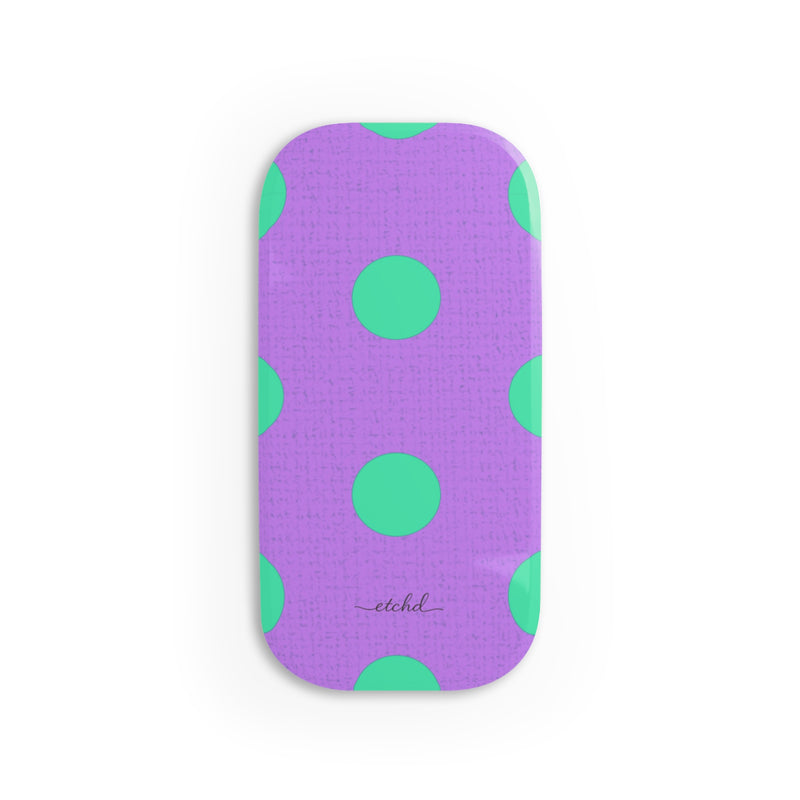 Hypermint And Lilac Polka Dot Click-On Phone Grip by etchd